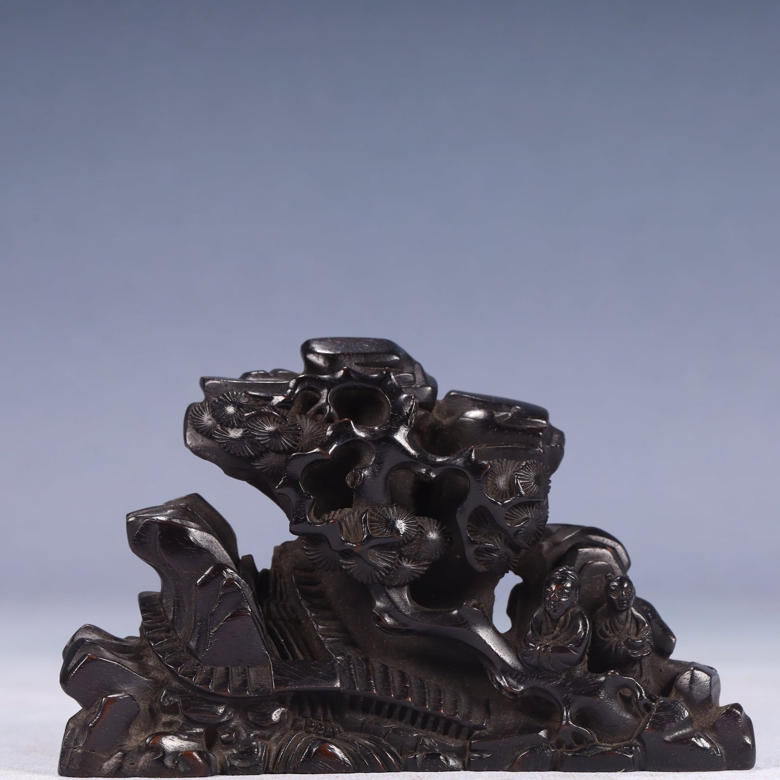 An Exquisite Zitanwood Landscape and Figure Pattern Ornament: An Exquisite Zitanwood Landscape and Figure Pattern Ornament,Qing Dynasty, China,Size:3.7inx1.4inx5.5in,Weight:200g 紫檀木山水人物纹摆件,