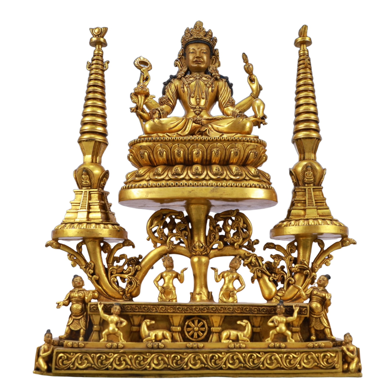 A Solemn Gilt Bronze Statue of Vajrasattva: A Solemn Gilt Bronze Statue of Vajrasattva,Ming Dynasty, China,Yongle Six-character Mark,Size:10.6inx9.4inx15in Weight:9000g 铜鎏金金刚萨陲像,中&#