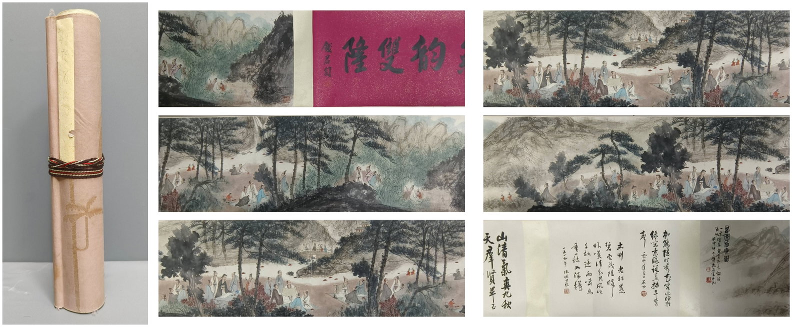 A Chinese Hand Scroll Ink Painting of Character and Story on Paper: A Chinese Hand Scroll Ink Painting of Character and Story on Paper,Fu Baoshi,Size:110.2inx13.8in 一幅中国水墨人物故事画手卷
