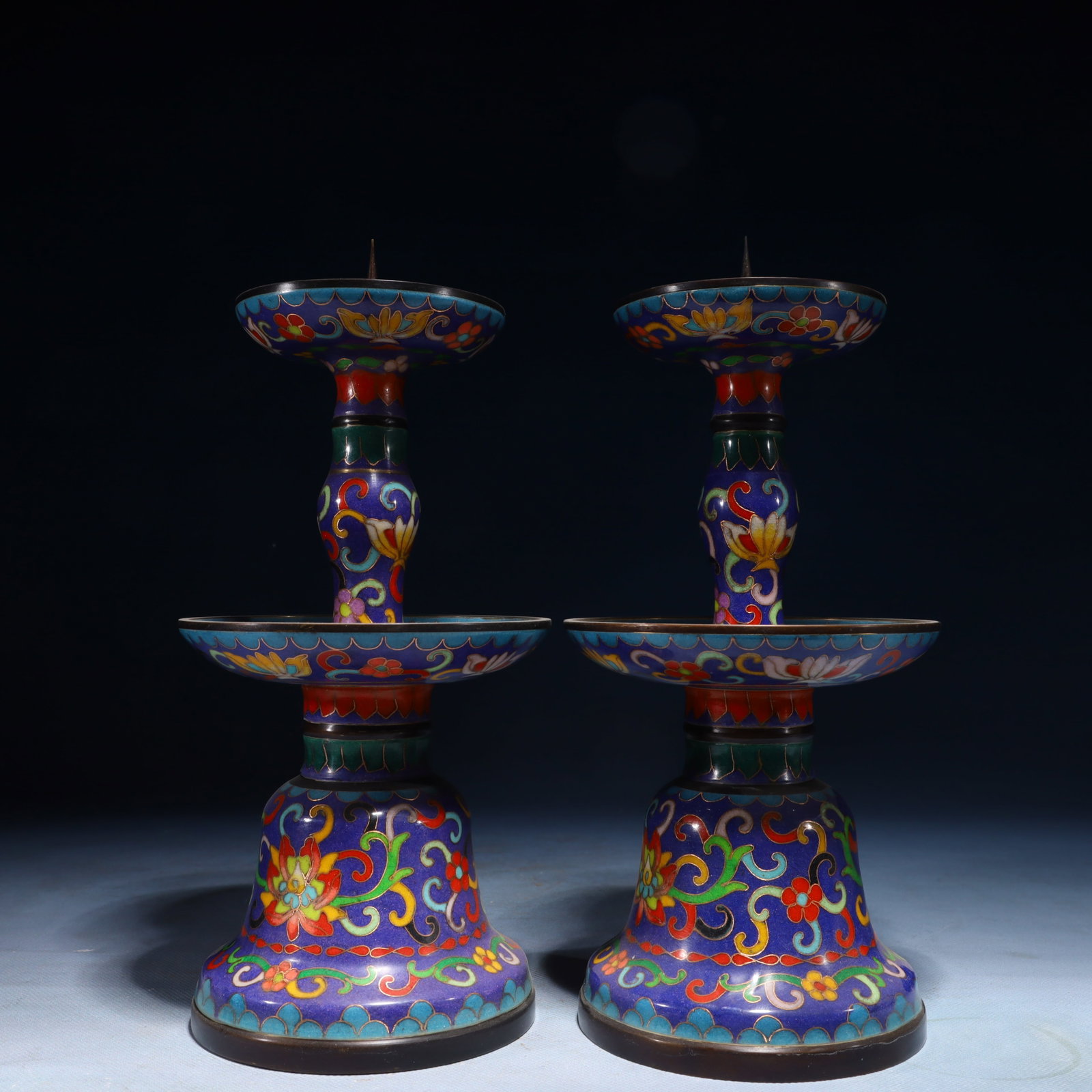 A Pair of Exquisite Cloisonne Flower Pattern Candlesticks (1 of 6)