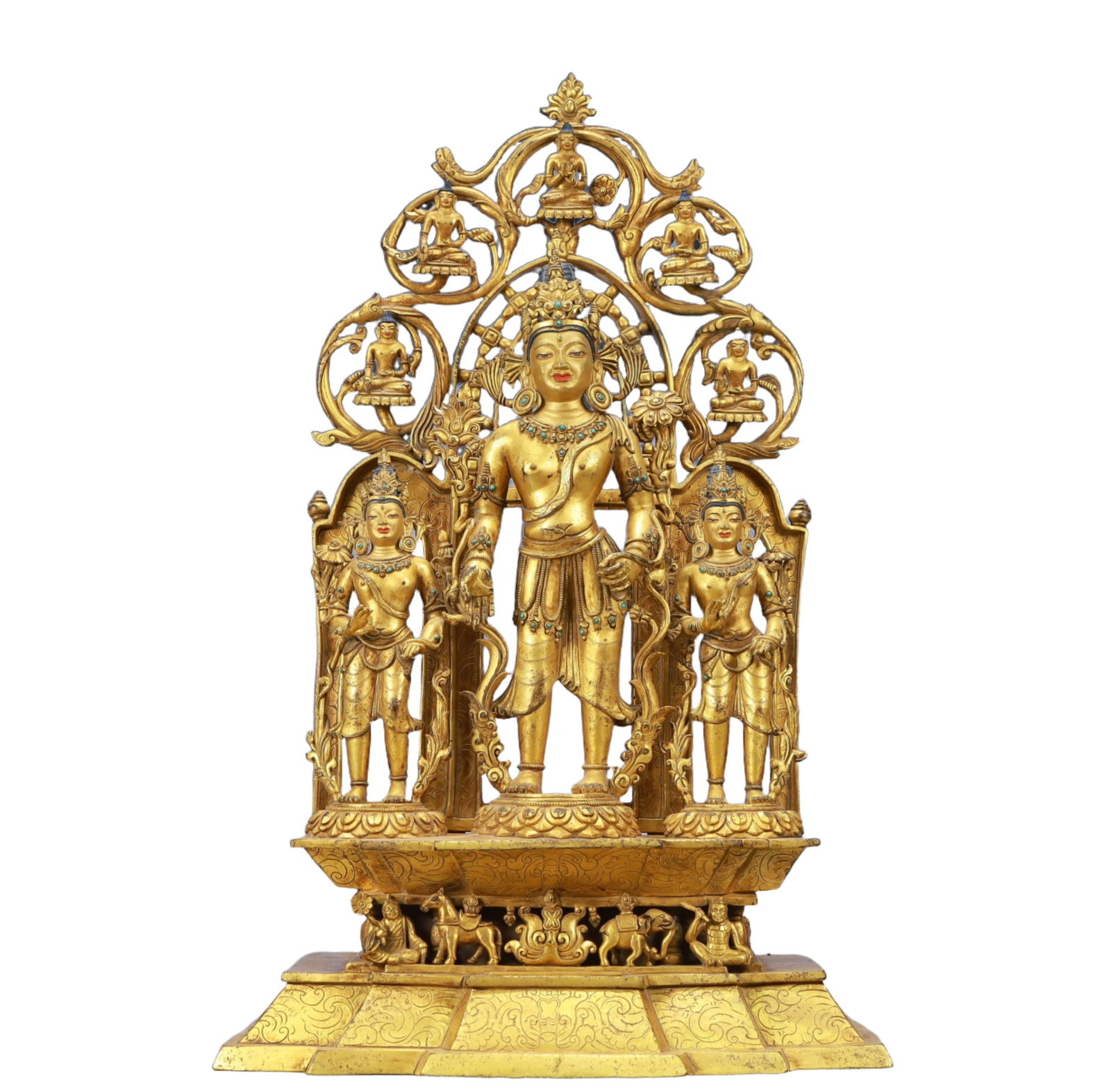 A Solemn Gilt Bronze Inlaid Gems Statue of Tara: A Solemn Gilt Bronze Inlaid Gems Statue of Tara,Ming Dynasty, China,Size:12.6inx7.9inx21.7in Weight:12050g