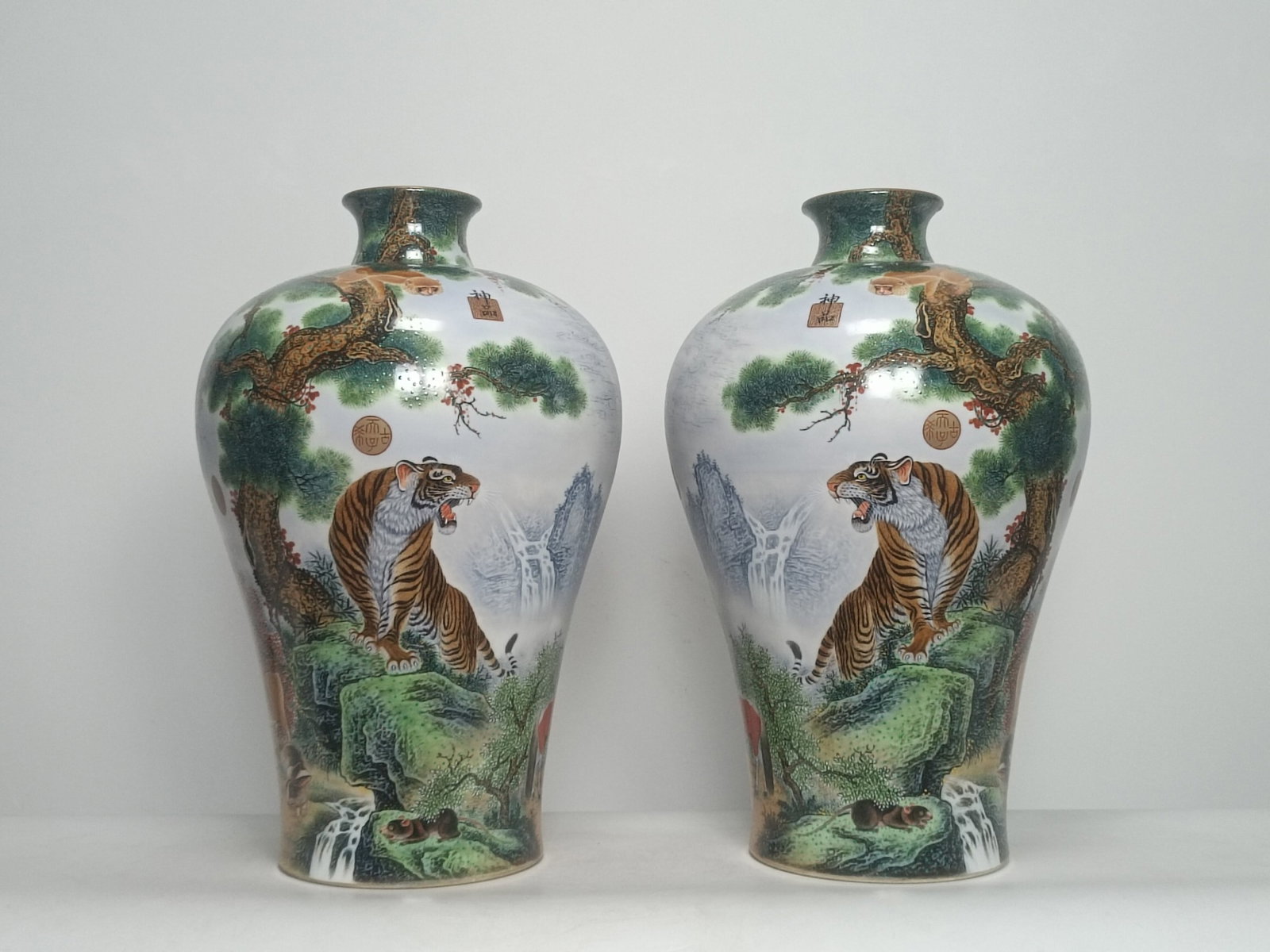 A Pair of Huge Enamel Painted Gold the Twelve Chinese Zodiac Signs Pattern Vases,With Poem: A Pair of Huge Enamel Painted Gold the Twelve Chinese Zodiac Signs Pattern Vases,With Poem,Qing Dynasty,China,Qianlong Six-character Mark,Size:22.8inx14.2in