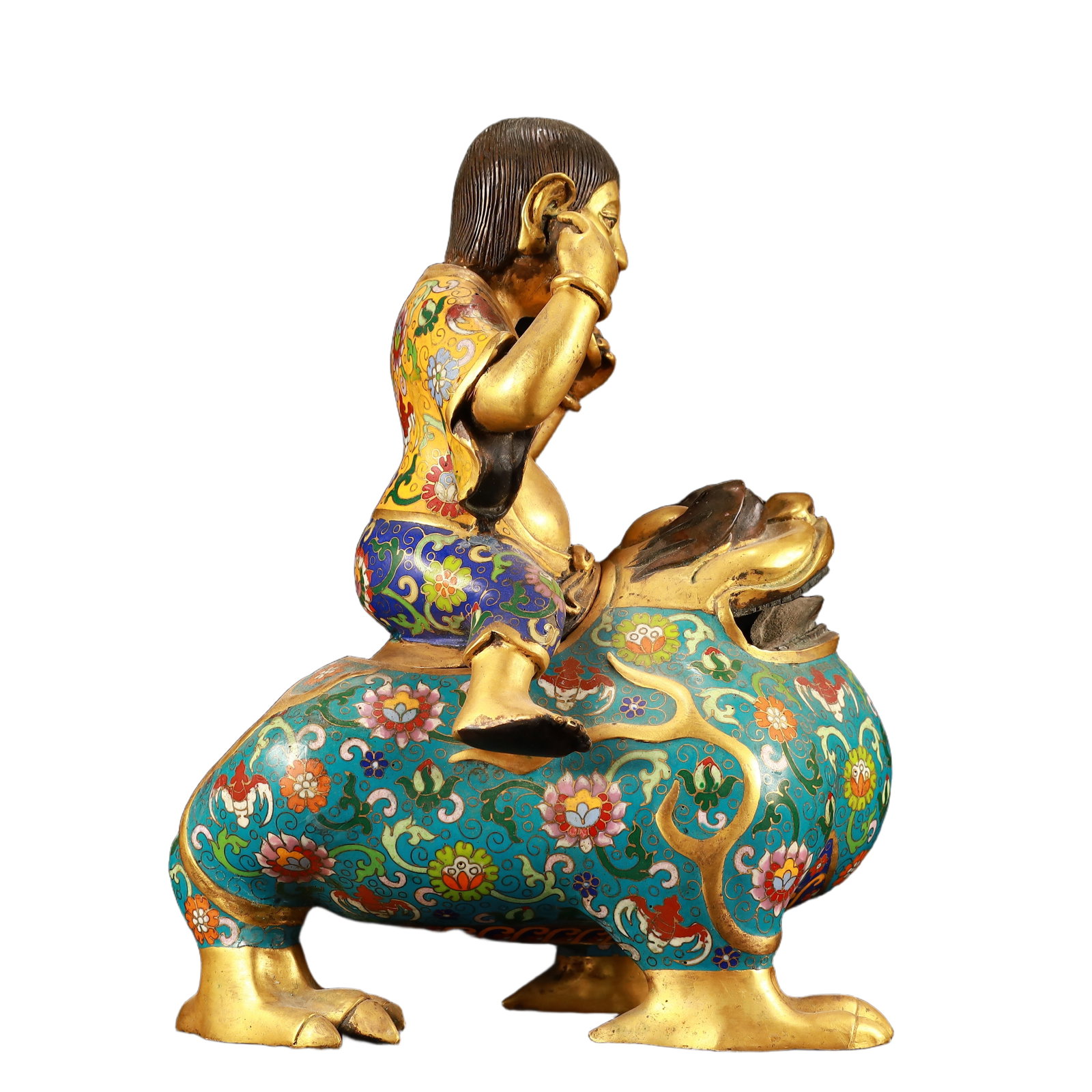 An Exquisite Cloisonne Lotus Pattern Golden Toad-Shaped Censer: An Exquisite Cloisonne Lotus Pattern Golden Toad-Shaped Censer,(A type of enamelware with metal wires separating colored glaze, originating in China),Qing Dynasty,China,Qianlong Four-character