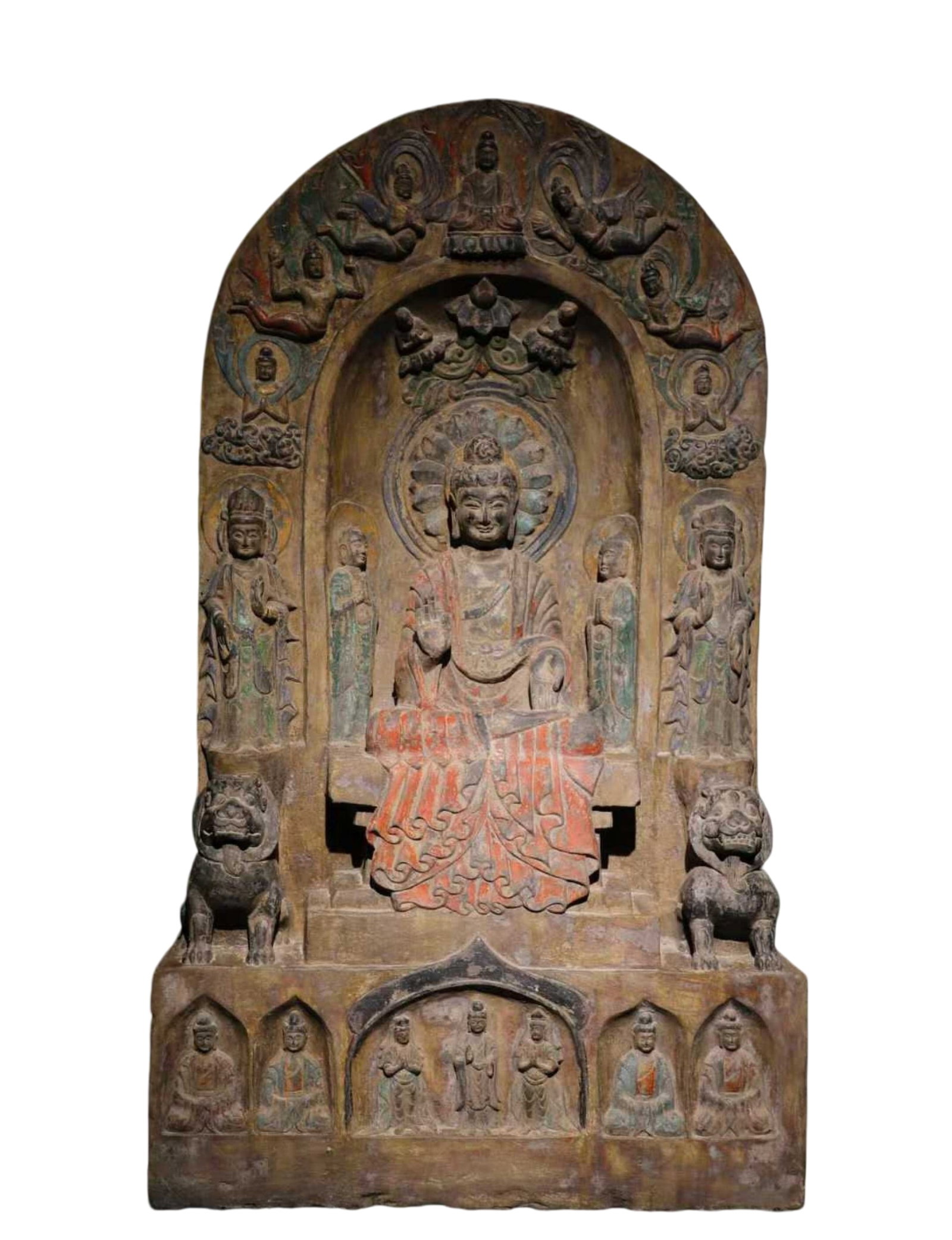 A Solemn Limestone Painted Color Statue of Sakyamuni (1 of 9)
