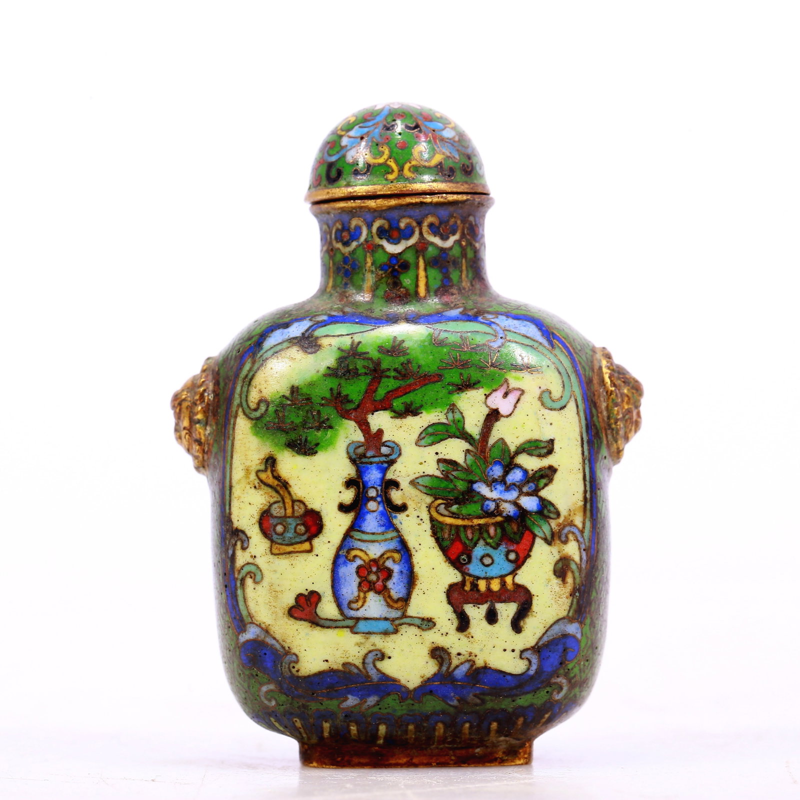 A Gorgeous Cloisonne 'Stationery' Lion-Handled Snuff Bottle (1 of 6)