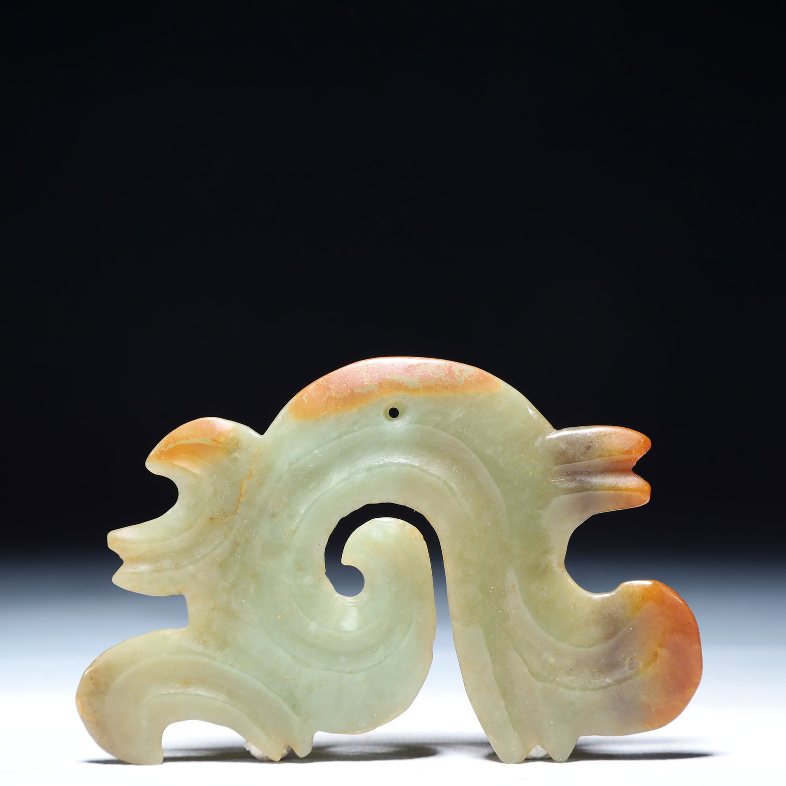 An Archaic Hongshan Culture Greenish Jade Pendant: An Archaic Hongshan Culture Greenish Jade Pendant,Ancient Time,China,Size:3.9inx2.8in,Weight:1.78g 红山文化青白玉挂件,中国新