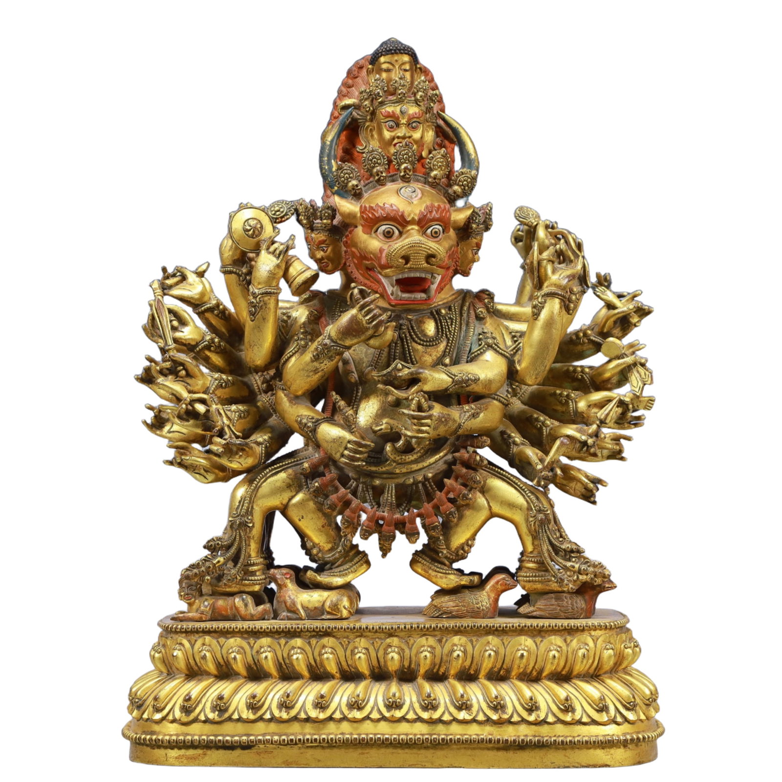 A Solemn Gilt Bronze Statue of Yamantaka: A Solemn Gilt Bronze Statue of Yamantaka,Ming Dynasty, China,Yongle Six-character Mark,Size:10.2inx5.5inx14.2in Weight:13200g 铜鎏金大威德金刚,中&