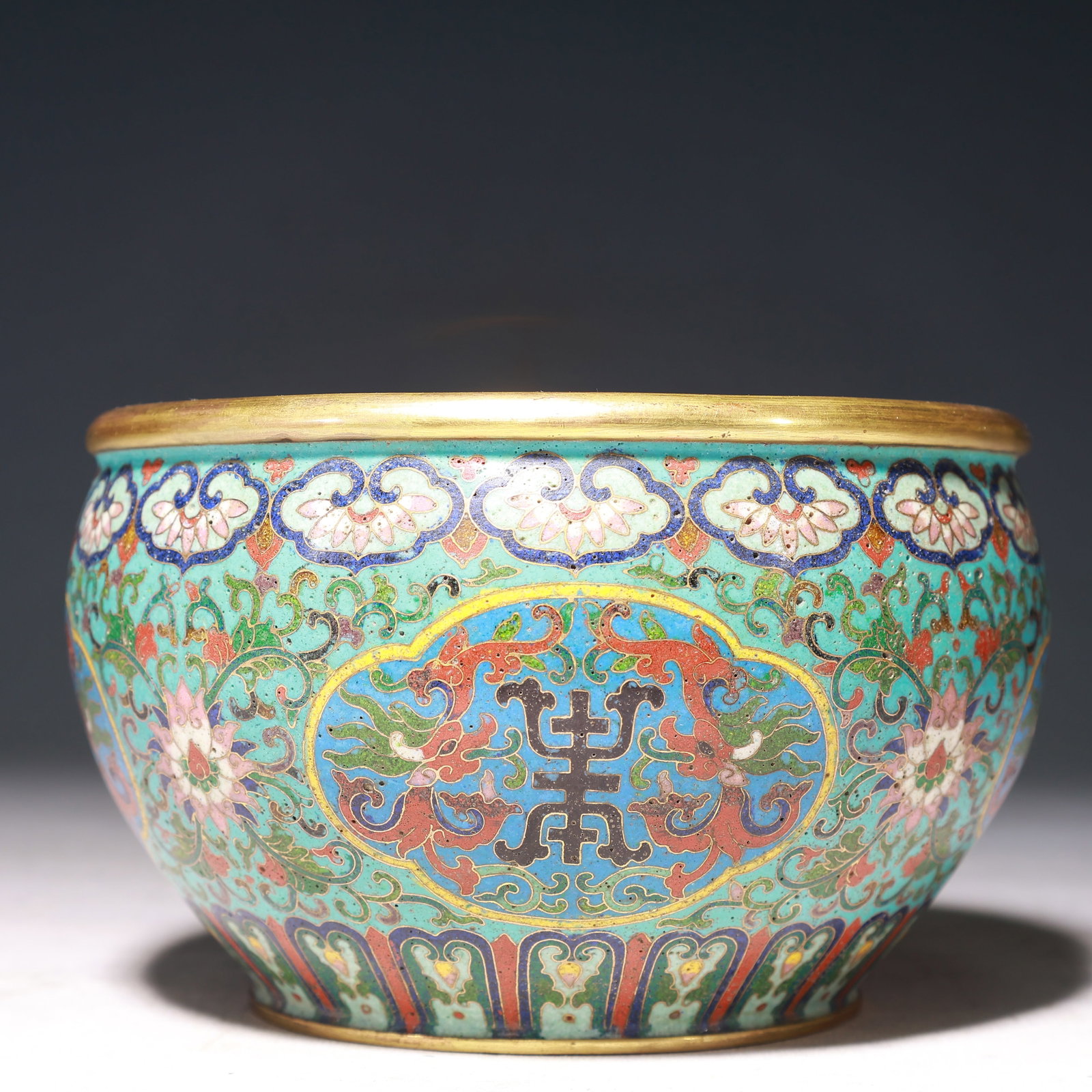 An Exquisite Cloisonne Lotus,Bats and Peach Pattern Vat (1 of 6)