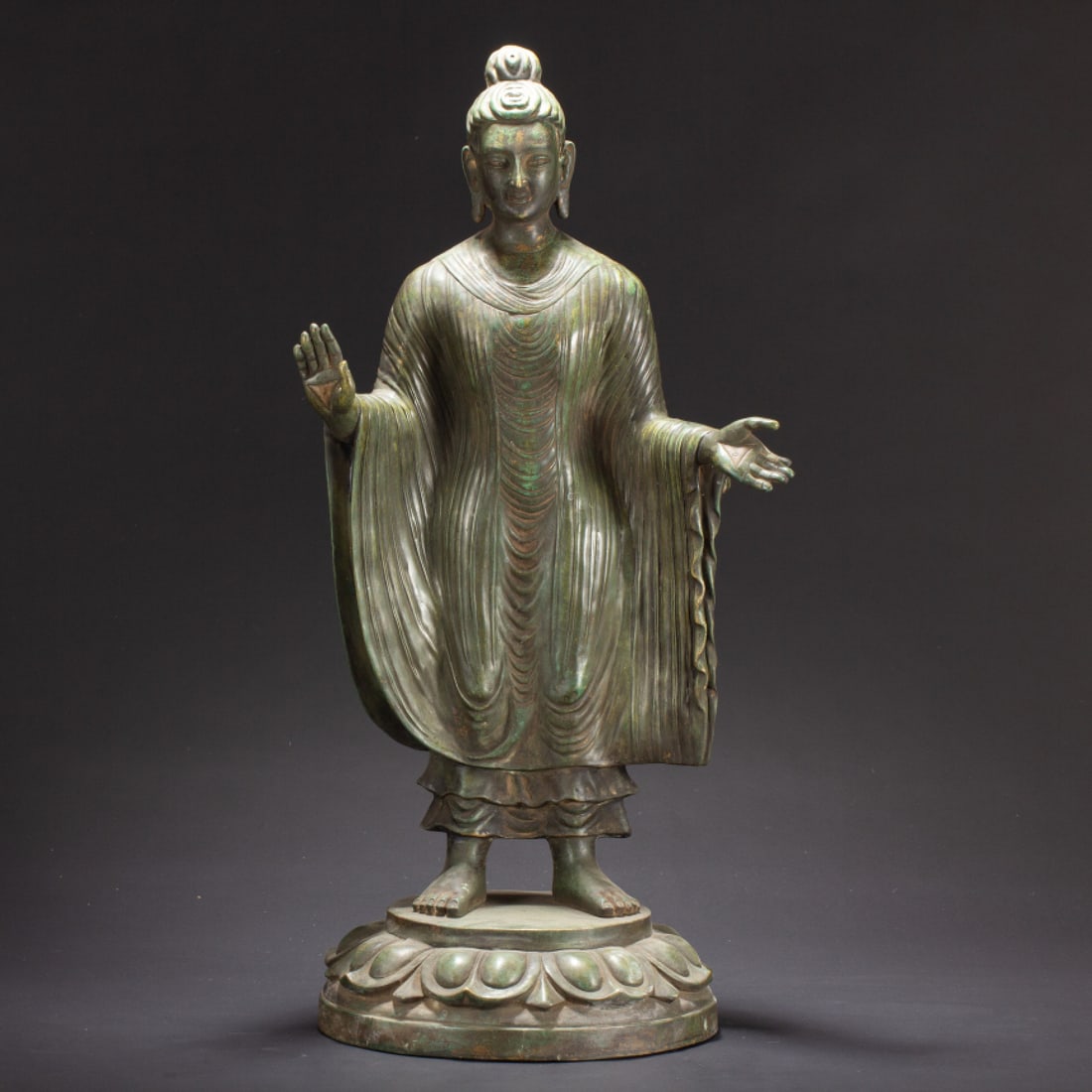 A Solemn Bronze Statue of Sakyamuni: A Solemn Bronze Statue of Sakyamuni,Ming Dynasty,China,Size:11.4inx9.8inx23.2in,Weight:11730g 铜释迦摩尼像,中国明代