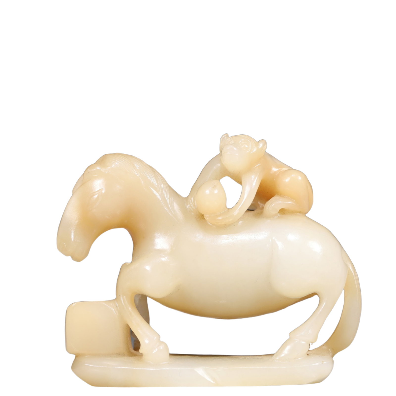 An Exquisite White Jade Horse and Monkey Ornament: An Exquisite White Jade Horse and Monkey Ornament,Qing Dynasty, China,Size:3.5inx1.4inx3.1in,Weight:250g 白玉马猴摆件,中国清代