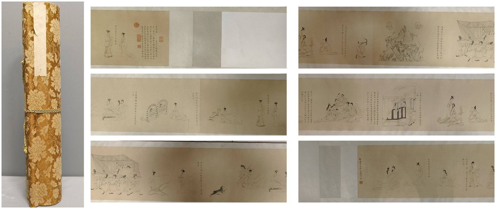 A Chinese Hand Scroll Ink Painting of Character and Story on Paper: A Chinese Hand Scroll Ink Painting of Character and Story on Paper,Zhou Fang,Size:177.2inx14.6in 一幅中国水墨人物故事画手卷
