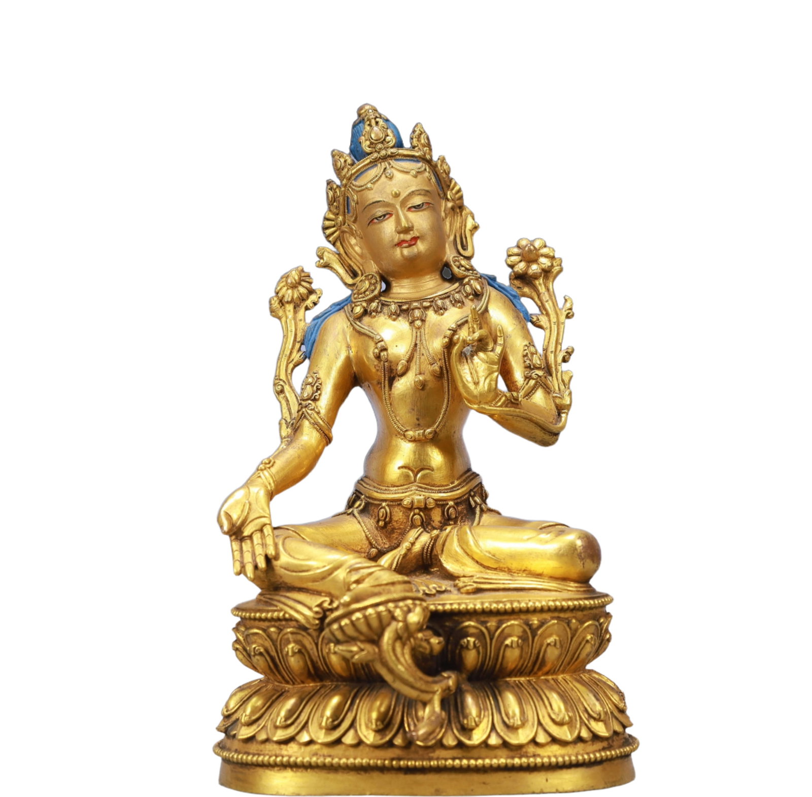 A Solemn Gilt Bronze Statue of Tara: A Solemn Gilt Bronze Statue of Tara,Ming Dynasty, China,Size:5.1inx3.9inx9.1in Weight:1900g 铜鎏金度母像,中国明代