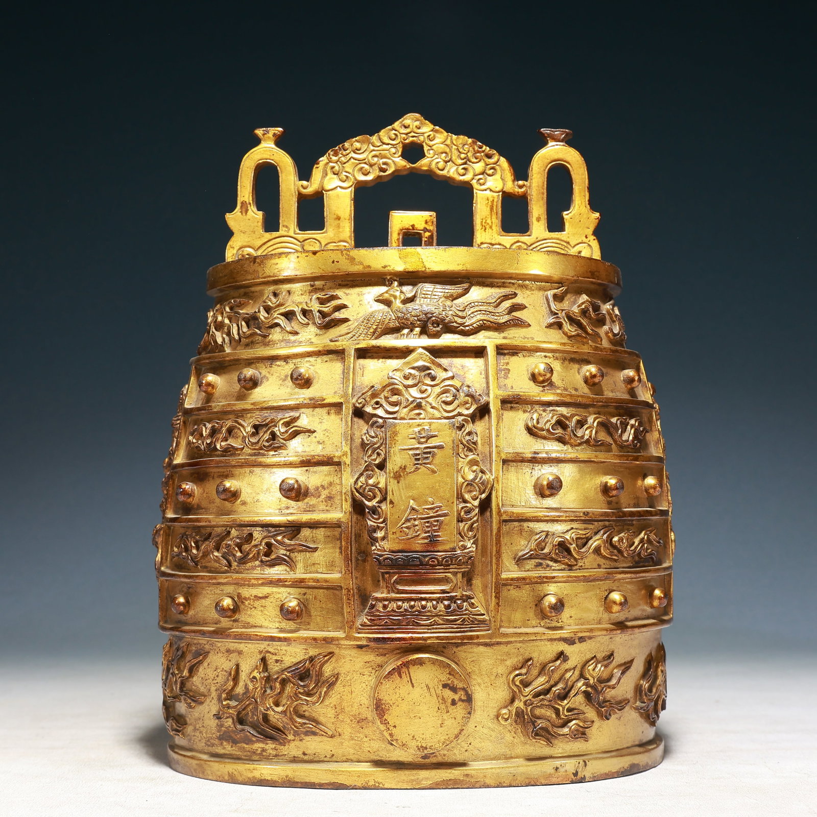 An Exquisite Gilt Bronze Dragon and Phoenix Pattern Chime (1 of 10)