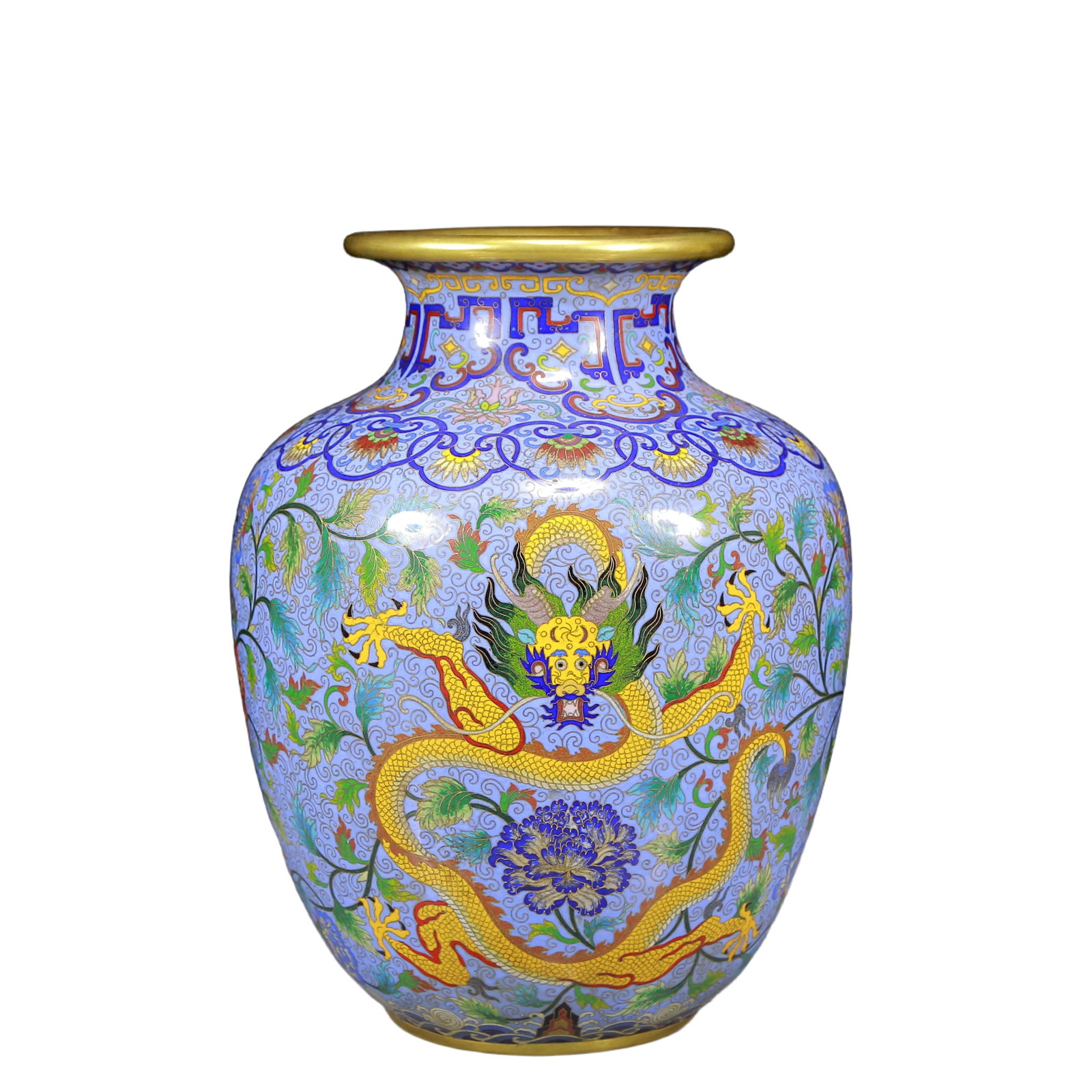 A Rare Cloisonne Dragon and Phoenix Pattern Vase: A Rare Cloisonne Dragon and Phoenix Pattern Vase,Qing Dynasty, China,Qianlong Four-character Mark,Size:9.8inx14.6in,Weight:9060g
