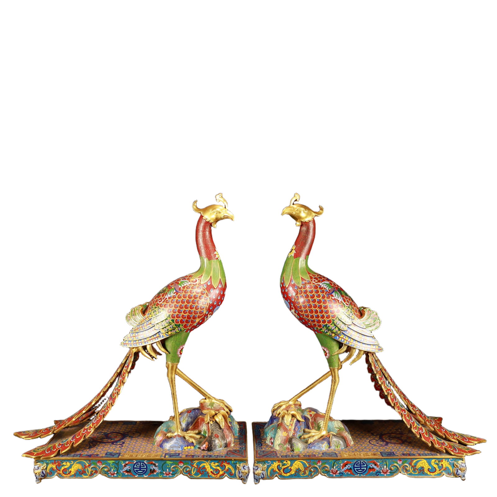 A Pair of Huge Cloisonne Phoenix Ornament (1 of 14)