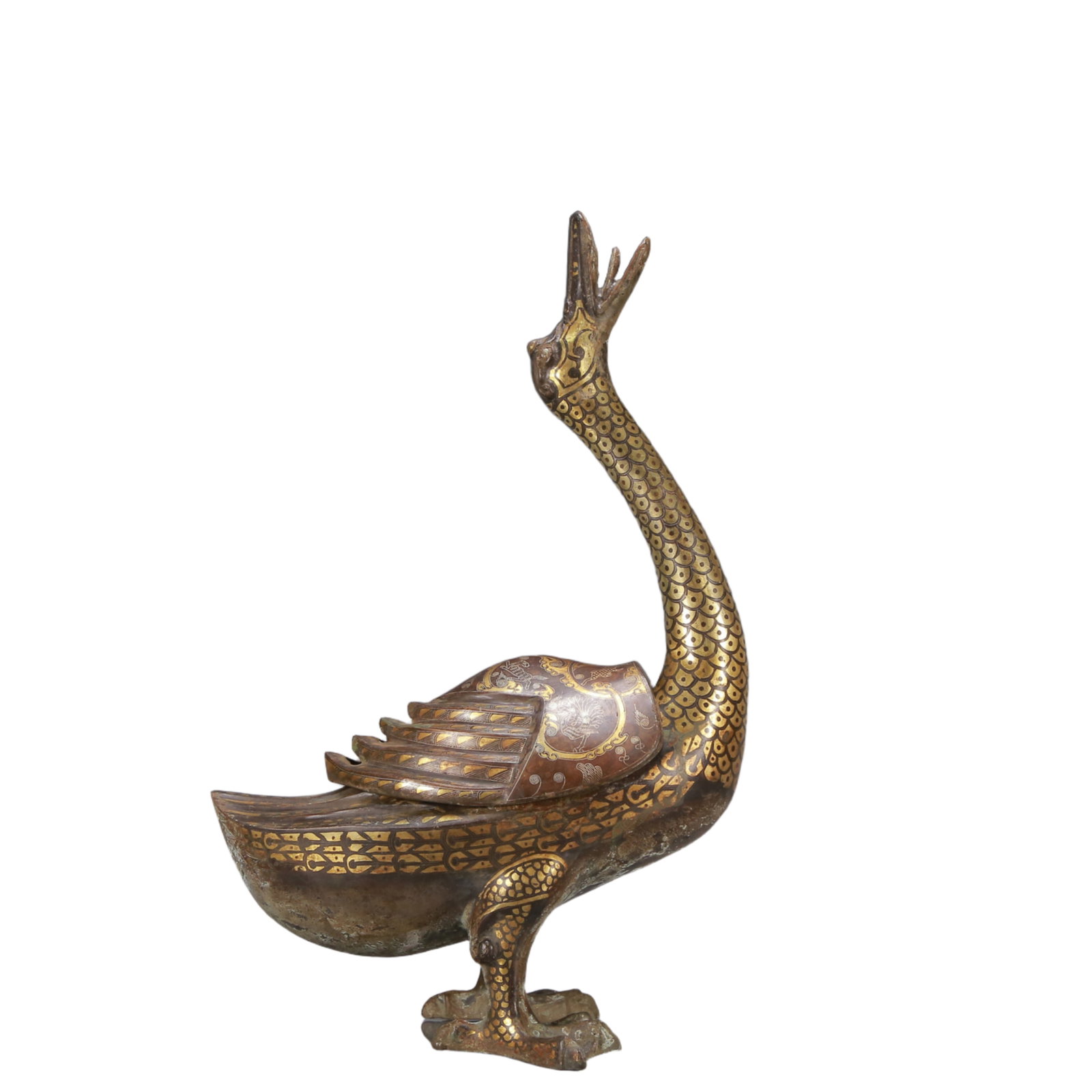 A Exquisite Gold and Silver-Inlaid Bronze Vase-Form Censer: A Exquisite Gold and Silver-Inlaid Bronze Vase-Form Censer Ancient Time, China ,Size:9.4inx4.3inx14.6in Weight:2250g 铜错金银鸭香炉 远古时&#