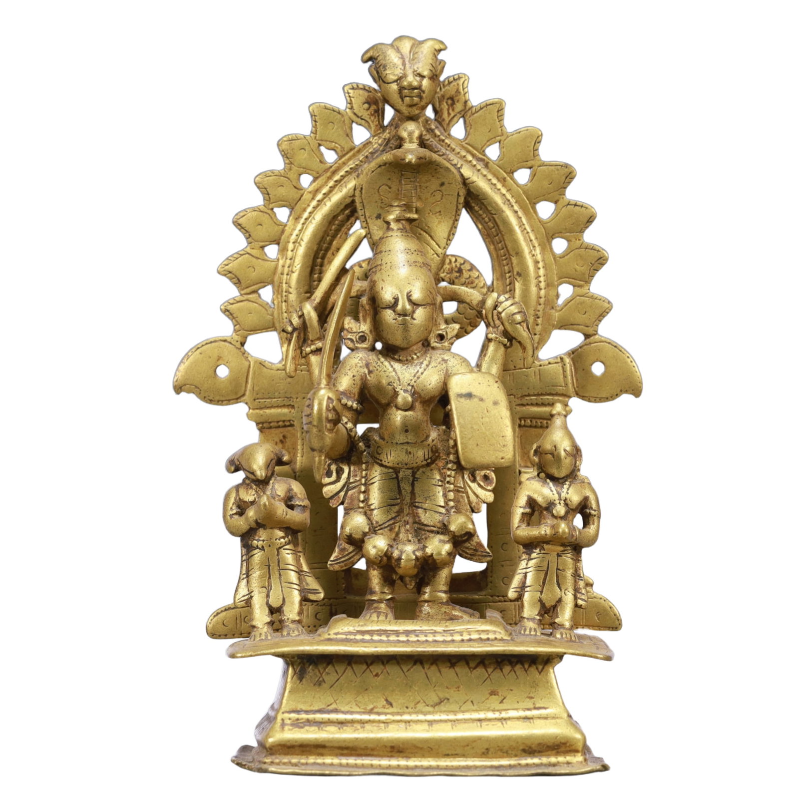 A Solemn Gilt Bronze Statue of God of War: A Solemn Gilt Bronze Statue of God of War,Qing Dynasty, China,Size:3.7inx2.8inx7.5in,Weight:950g 铜鎏金战神像,中国清代