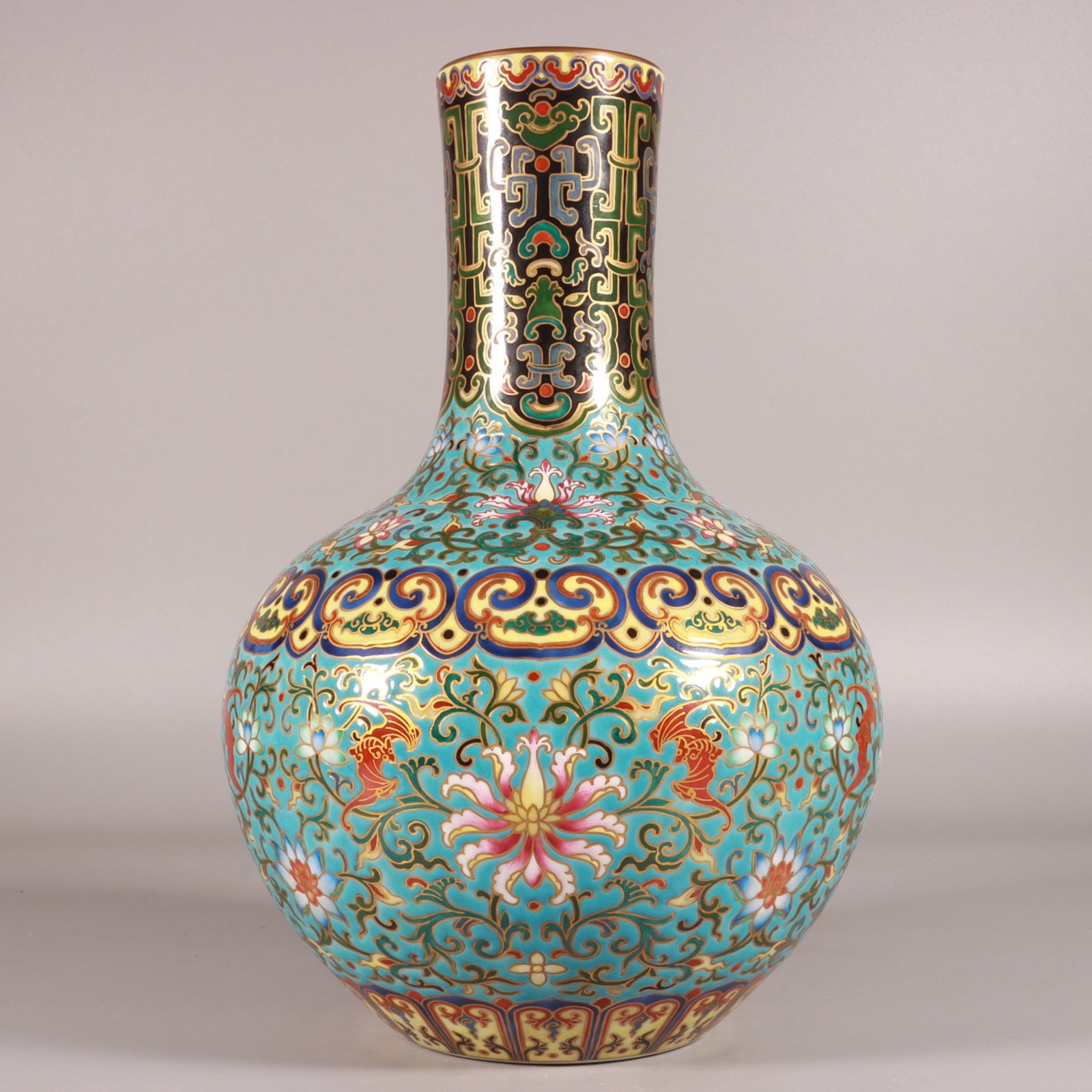 An Exquisite Enamel Painted Gold Lotus and Bats Pattern Vase (1 of 9)