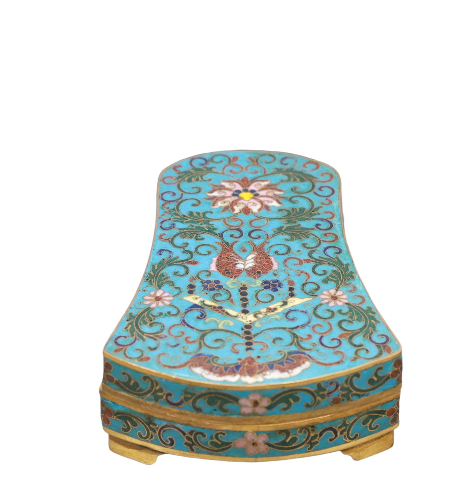 An Exquisite Cloisonne Lotus Pattern Inkstone: An Exquisite Cloisonne Lotus Pattern Inkstone,Qing Dynasty, China,Qianlong Four-character Mark,Size:5.9inx3.9inx1.8in,Weight:800g 景泰蓝缠枝莲纹砚ࡤ