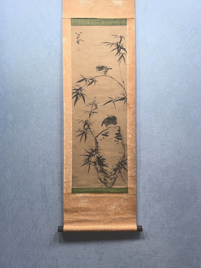 A Chinese Vertical Scroll Ink Painting of Bamboo and Bird on Paper,Bada Shanren (1 of 8)