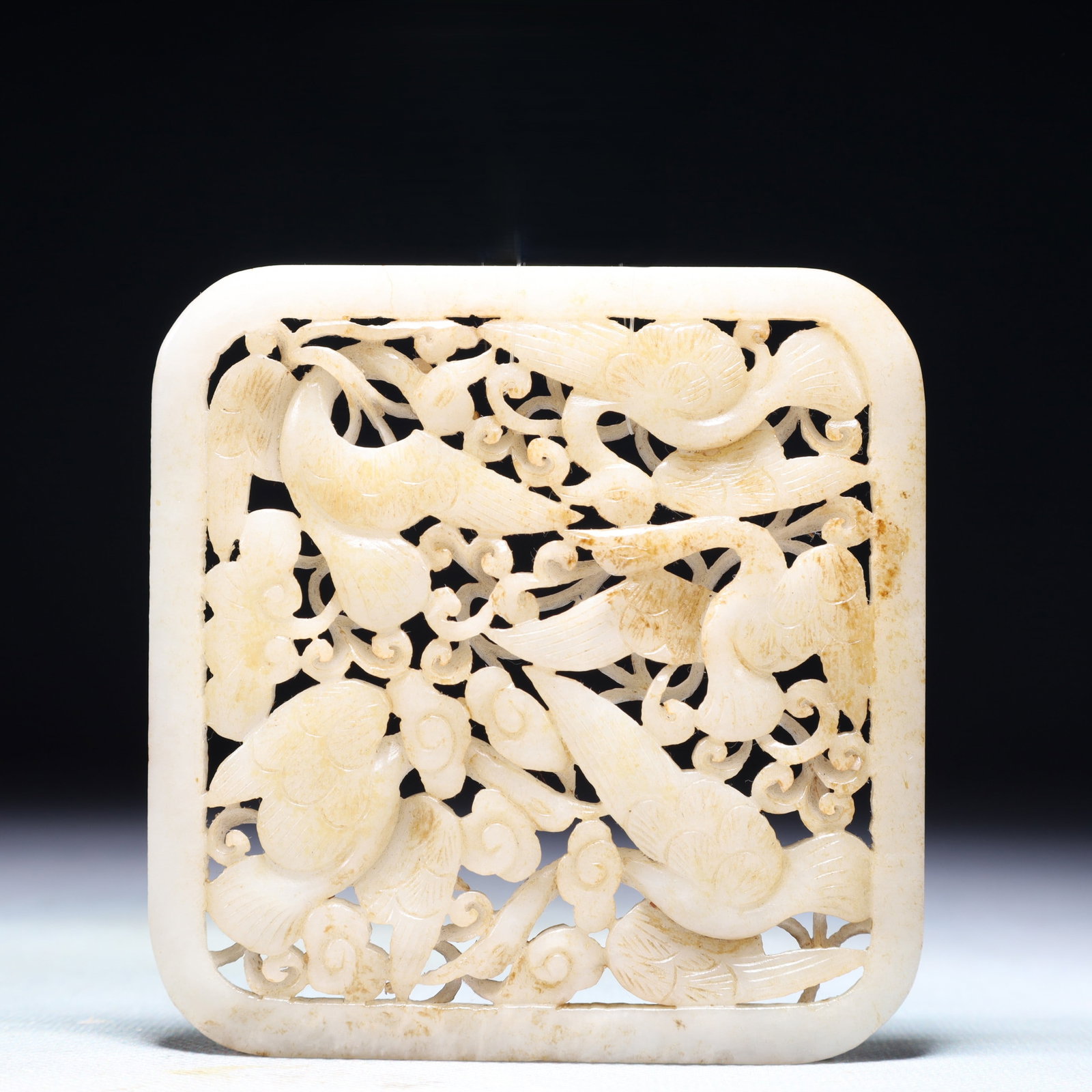 An Exquisite White Jade Crane Pattern Pendant: An Exquisite White Jade Crane Pattern Pendant,Qing Dynasty,China,Size:3.7inx3.7in,Weight:112.6g 白玉鹤纹佩,中国清代