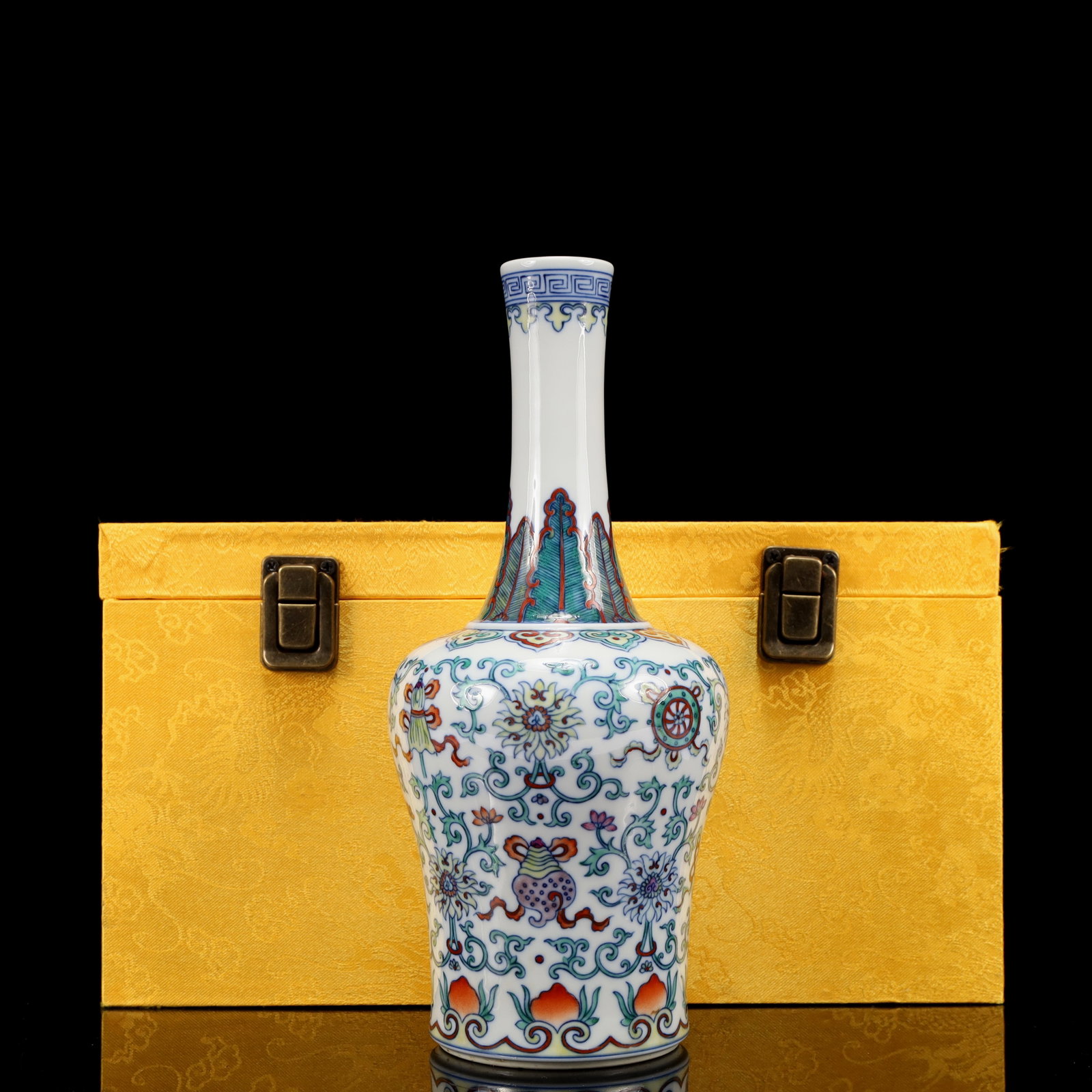 An Exquisite Blue and White Famille-Rose Lotus and Eight Treasures Pattern Vase: An Exquisite Blue and White Famille-Rose Lotus and Eight Treasures Pattern Vase,Qing Dynasty, China,Yongzheng Six-character Mark,Size:3.9inx3.9inx9.1in