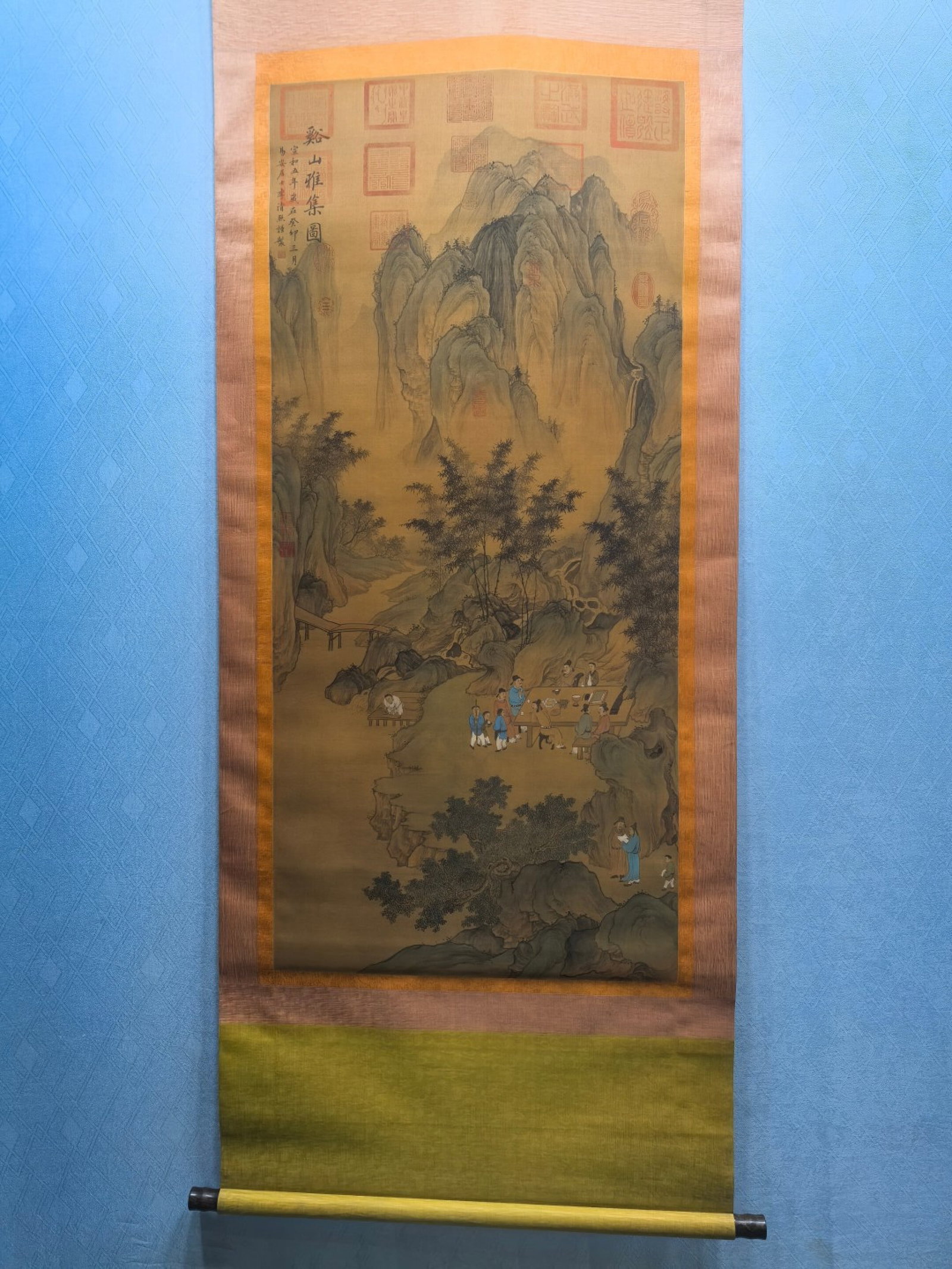 A Chinese Vertical Scroll Ink Painting of Landscape and Figure on Silk,Li Qingzhao: A Chinese Vertical Scroll Ink Painting of Landscape and Figure on Silk,Li Qingzhao,Size:(Without frame)25.2inx55.1in