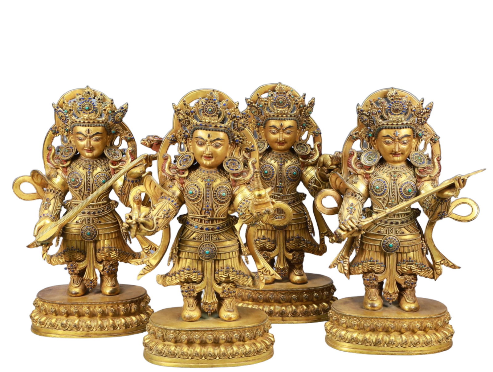 A Set of Solemn Gilt Bronze Statue of Heavenly Kings: A Set of Solemn Gilt Bronze Statue of Heavenly Kings,Ming Dynasty, China,Size:8.7inx5.9inx20.1in Weight:46600g