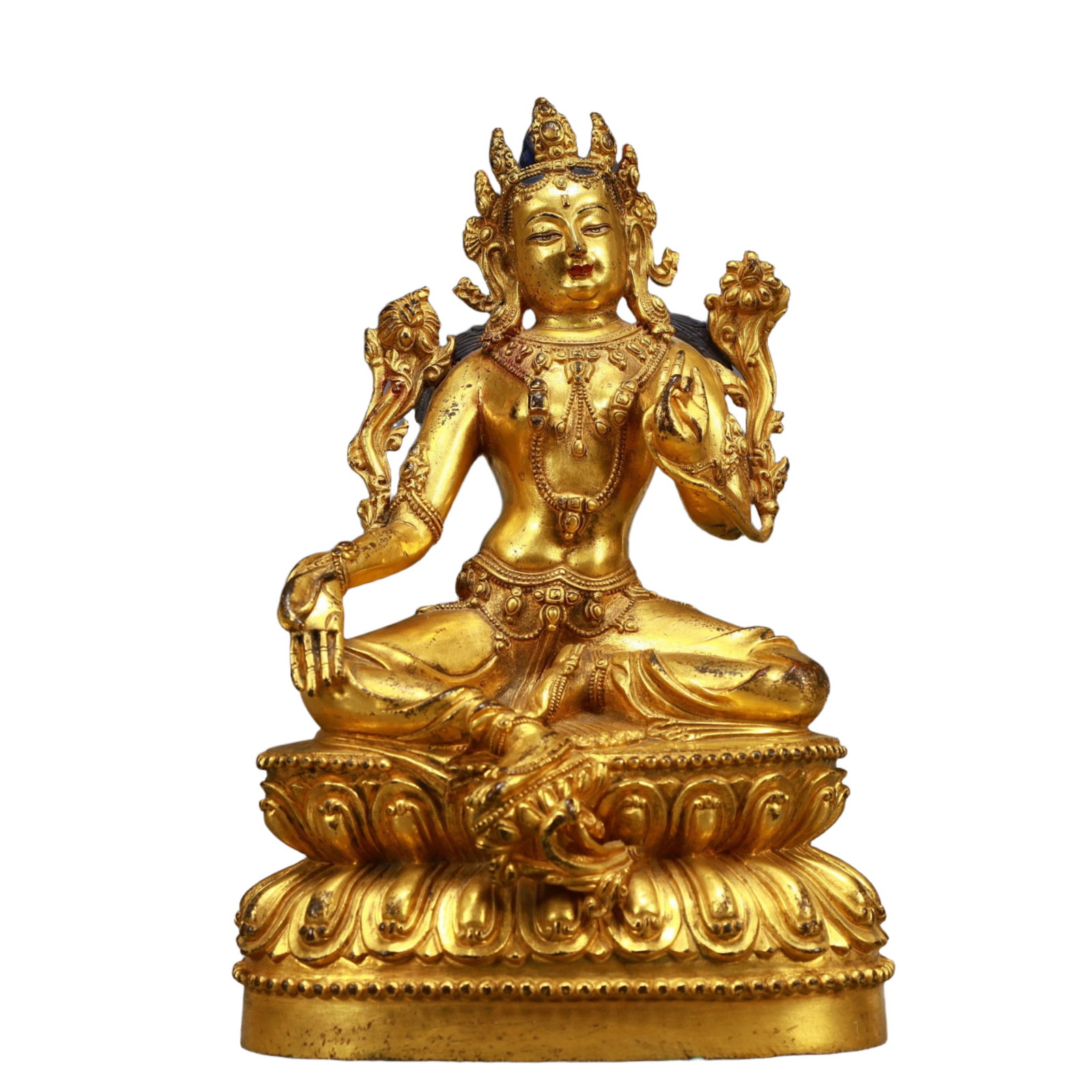 A Solemn Gilt Bronze Statue of Tara: A Solemn Gilt Bronze Statue of Tara,Ming Dynasty, China,Yongle Six-character Mark,Size:6.9inx4.5inx10.6in,Weight:3100g 铜鎏金度母像,中国明代