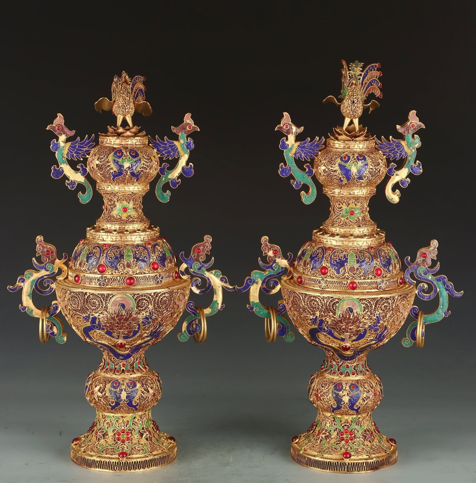 A Pair of Huge Filigree and Gilding Lotus Pattern Phoenix-Ears Censers,With Phoenix Cover (1 of 9)