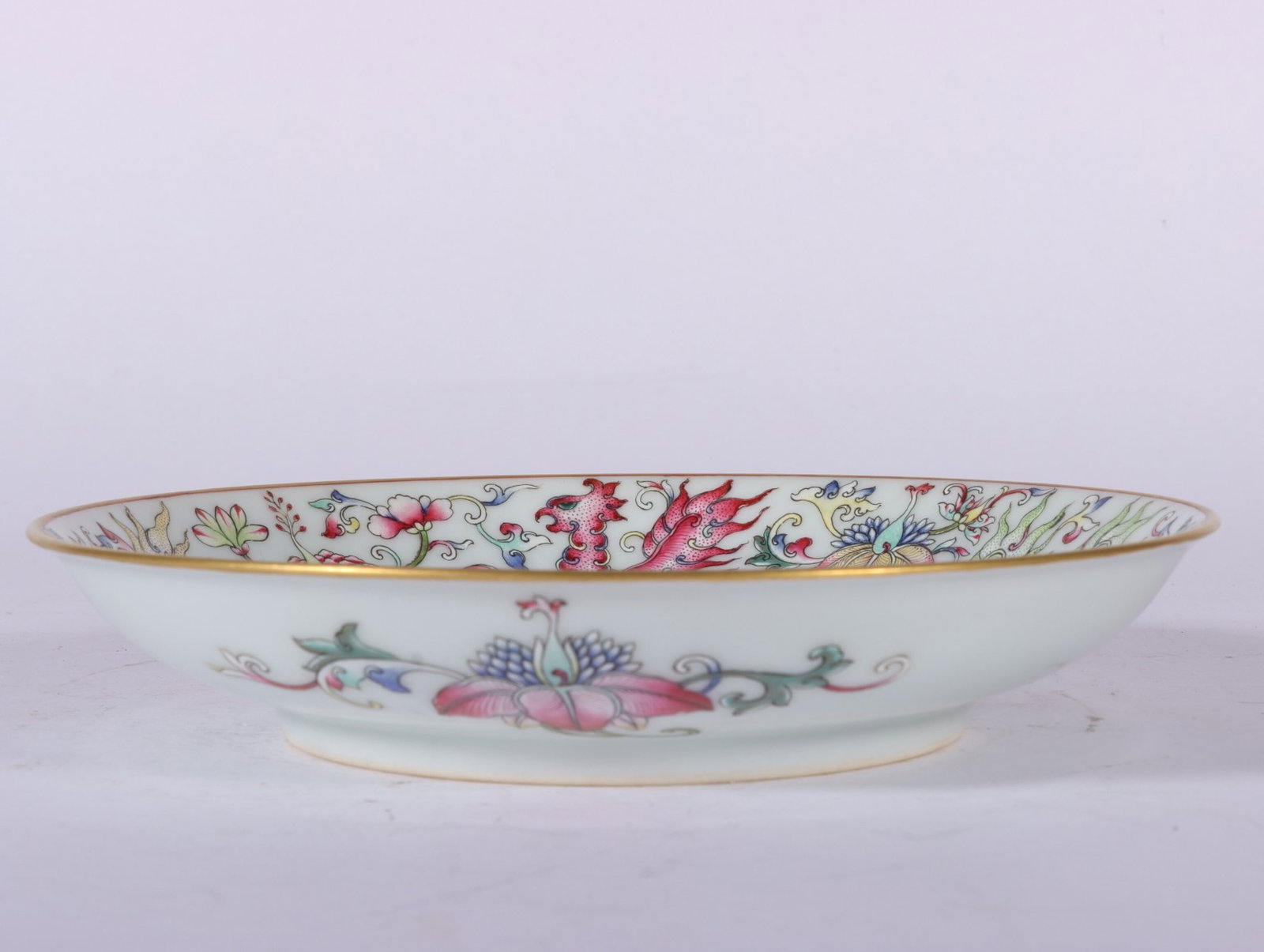 An Exquisite Famille-Rose White Ground Painted Gold Lotus and Phoenix Pattern Pattern Plate: An Exquisite Famille-Rose White Ground Painted Gold Lotus and Phoenix Pattern Pattern Plate,Qing Dynasty, China,Guangxu Six-character Mark,Size:1.3inx7.1inx4.1in 粉彩白地৻