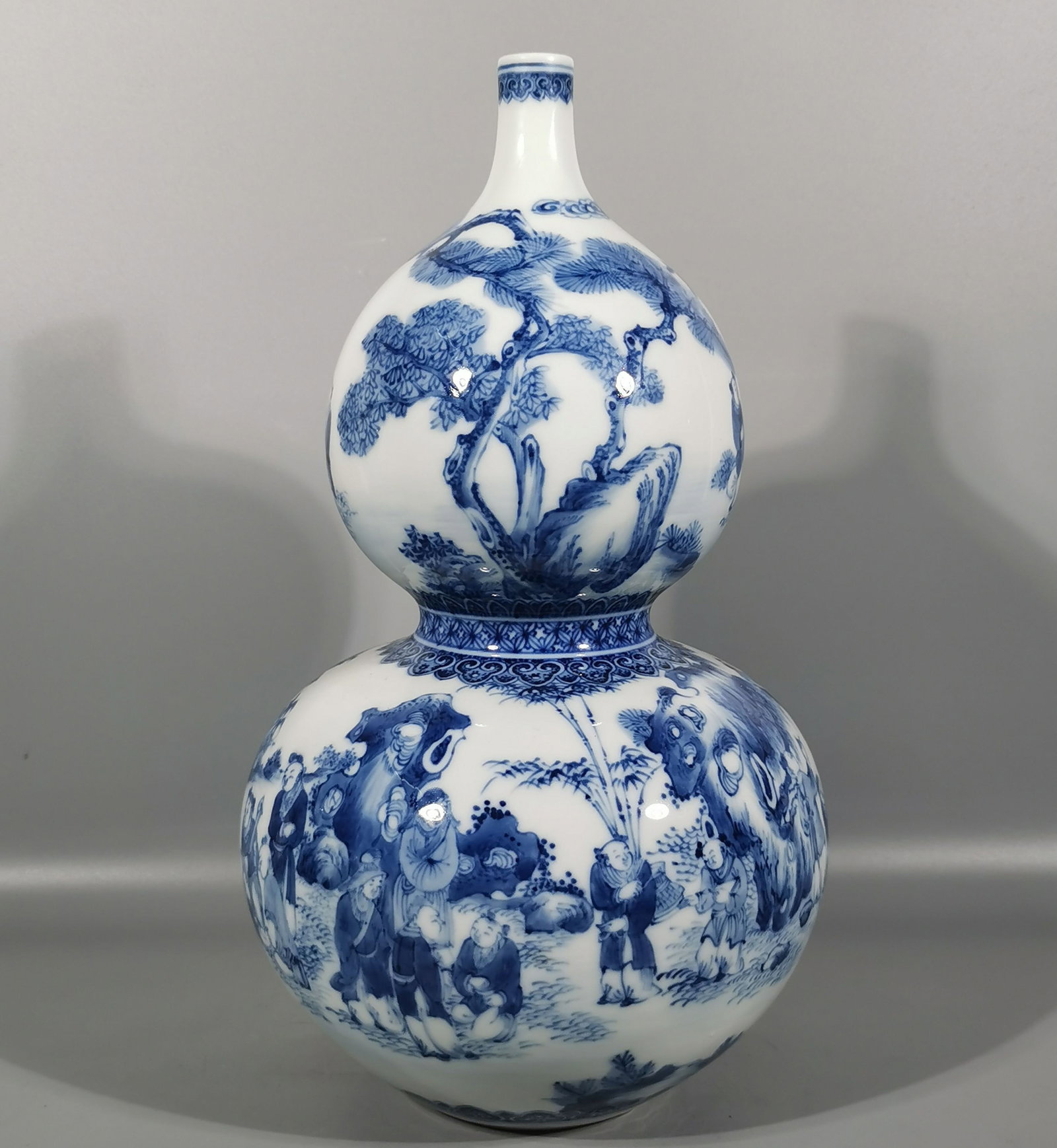 A Rare Blue and White Character and Story Pattern Gourd-Shaped Vase (1 of 9)