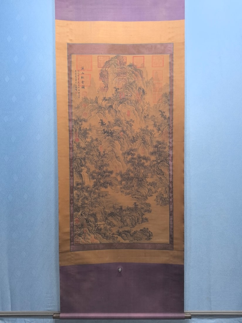 A Chinese Vertical Scroll Ink Painting of Landscape on Silk,Li Bai: A Chinese Vertical Scroll Ink Painting of Landscape on Silk,Li Bai,Size:(Without frame)26.4inx51.6in 一幅中国水墨绢本山水画立