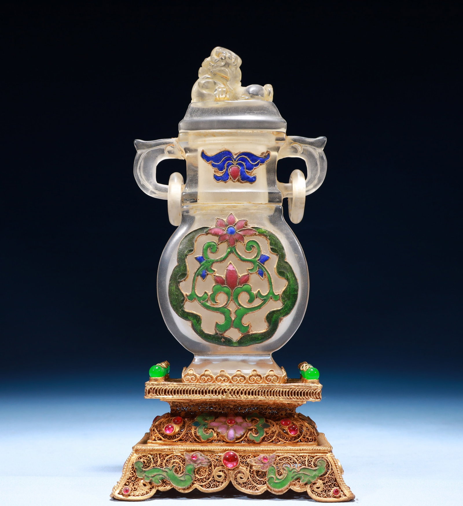 An Exquisite Agate Inlaid Filigree and Gilding Flower Pattern Double-Ears Vase,Inlaid Gems (1 of 9)