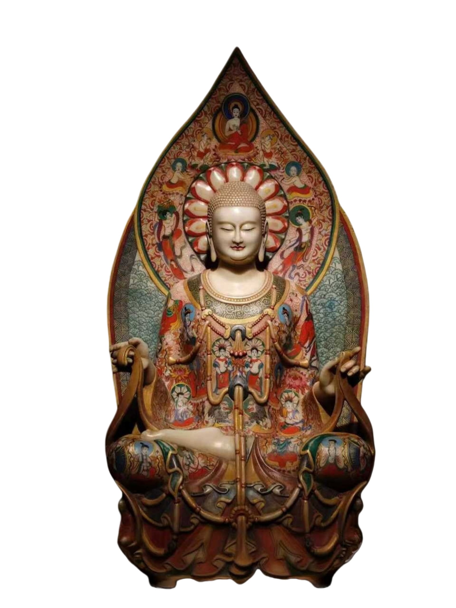 A Solemn Marble Painted Color Statue of Sakyamuni (1 of 9)
