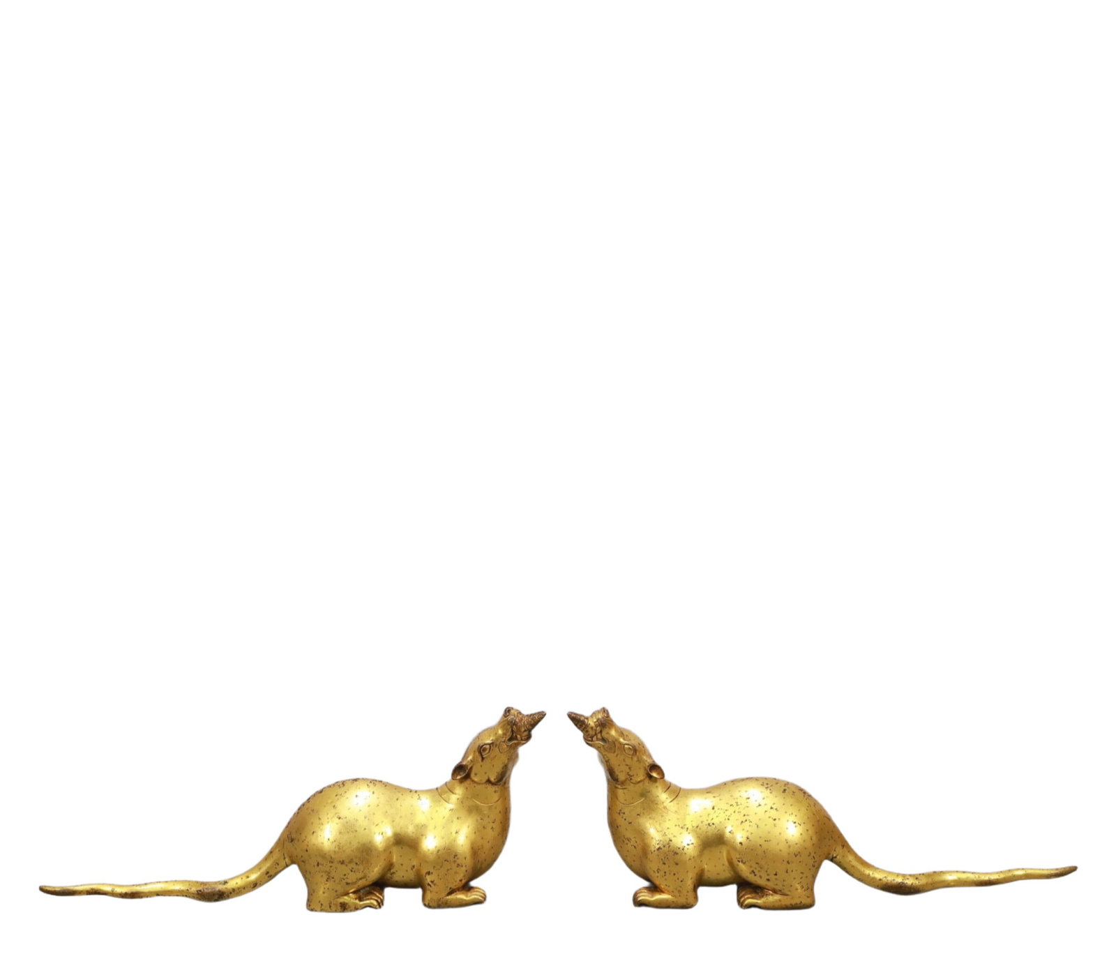 A Rare Gilt Bronze Rat Ornaments: A Rare Gilt Bronze Rat Ornaments,Ming Dynasty, China,Size:15.4inx3.5inx6.7in Weight:5800g 一对铜鎏金鼠摆件,中国明代