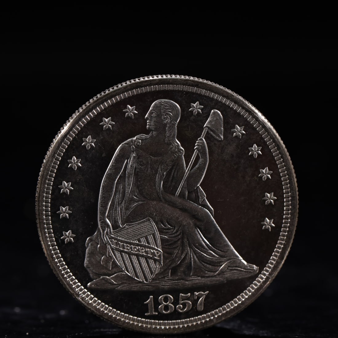 USA One Dollar 1857 Coin: American coin. IN GOD WE TRUST / LIBERTY / 1857 / UNITED STATES OF AMERICA / ONE DOL. Weight:26.9g.
