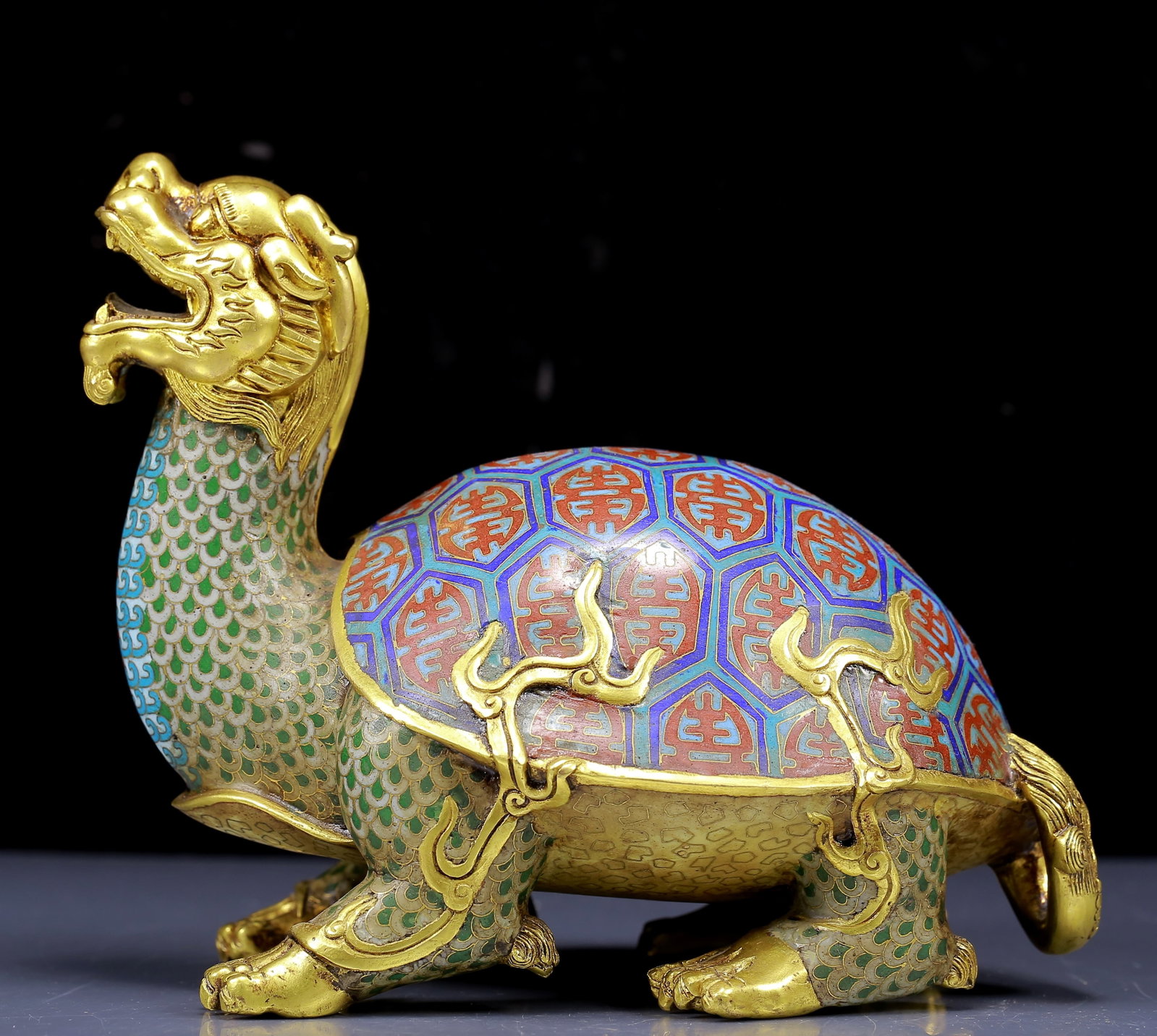 An Exquisite Cloisonne Dragon Turtle Ornament: An Exquisite Cloisonne Dragon Turtle Ornament,Qing Dynasty, China,Size:8.7inx5.9inx7.1in,Weight:3310g 景泰蓝龙龟摆件，清代