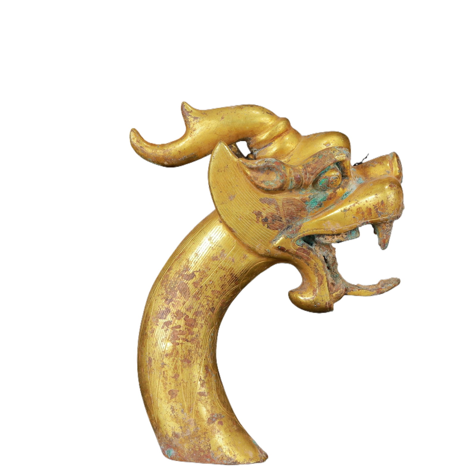 An Exquisite Gilt Bronze Dragon Ornament: An Exquisite Gilt Bronze Dragon Ornament,Qing Dynasty,China,Size:3.7inx2inx4.7in,Weight:445g 铜鎏金龙摆件,中国清代