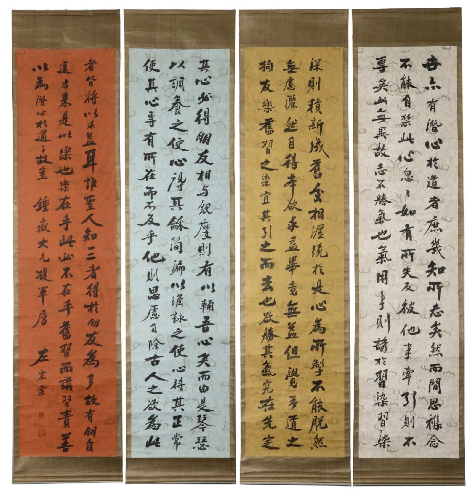 A Set of Chinese Vertical Scroll Ink Calligraphy on Paper: A Set of Chinese Vertical Scroll Ink Calligraphy on Paper,Zuo Zongtang,Size:68.9inx16.5in 一套中国水墨书法立轴,左宗堂