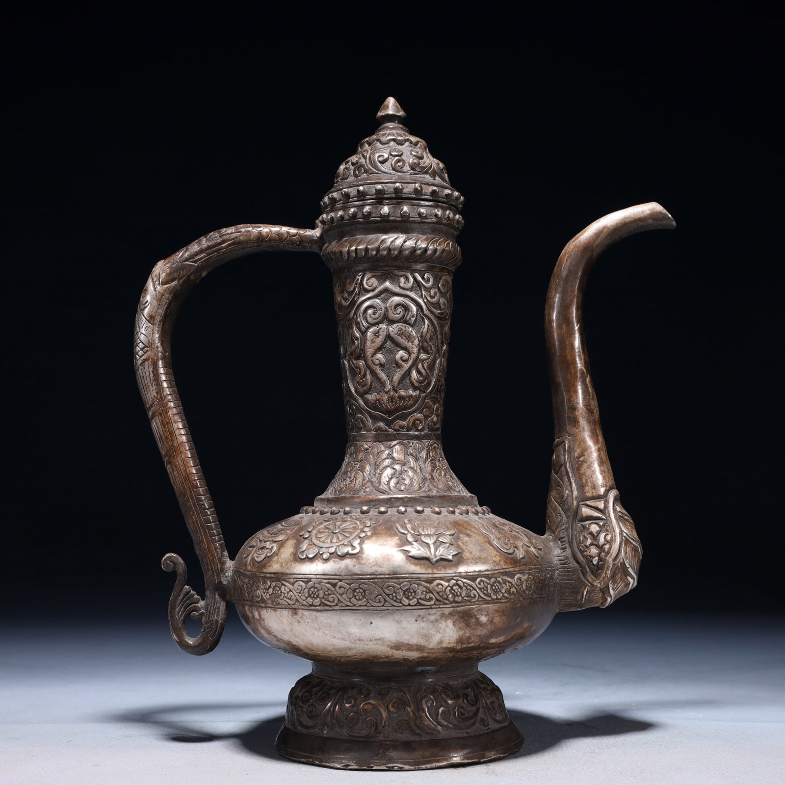An Exquisite Silver-plated Bronze Eight Treasures Pattern Ewer (1 of 14)