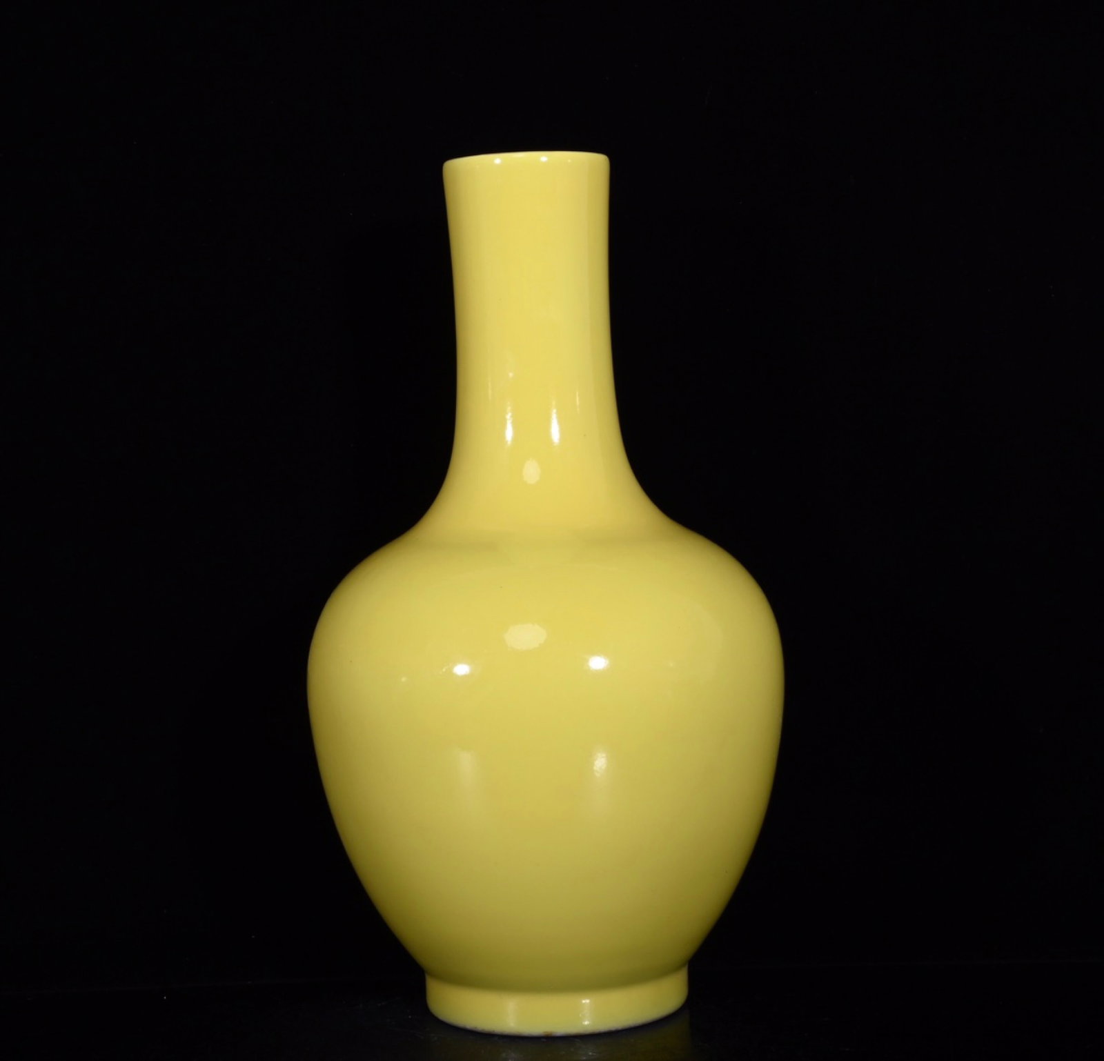 A Rare Yellow Glazed Vase: A Rare Yellow Glazed Vase,Qing Dynasty,China,Qianlong Six-character Mark,Size:13.4inx7.1in 黄釉瓶,中国清代,乾隆六字款