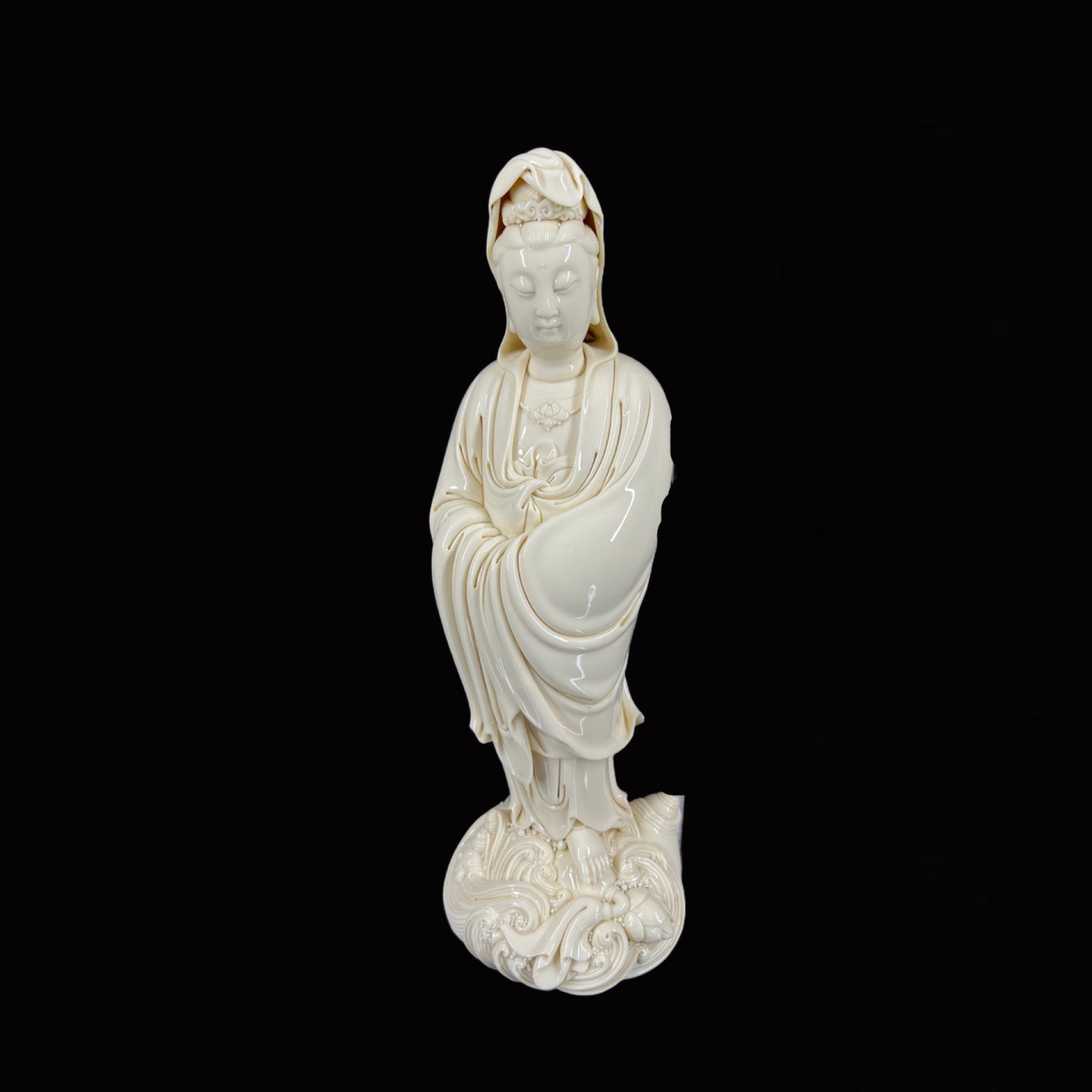 A Solemn Blance-De-Chine Statue of Avalokitesvara: A Solemn Blance-De-Chine Statue of Avalokitesvara,Ming Dynasty,China,He Chaozong Mark,Size:18.7in