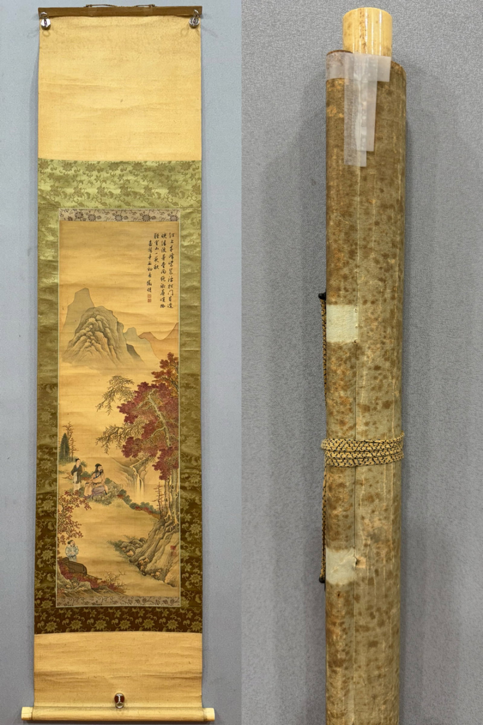 A Chinese Vertical Scroll Ink Painting of Landscape and Figure on Silk: A Chinese Vertical Scroll Ink Painting of Landscape and Figure on Silk,Wen Zhengming,Size:11.8inx35.8in 一幅中国水墨绢本山水人物