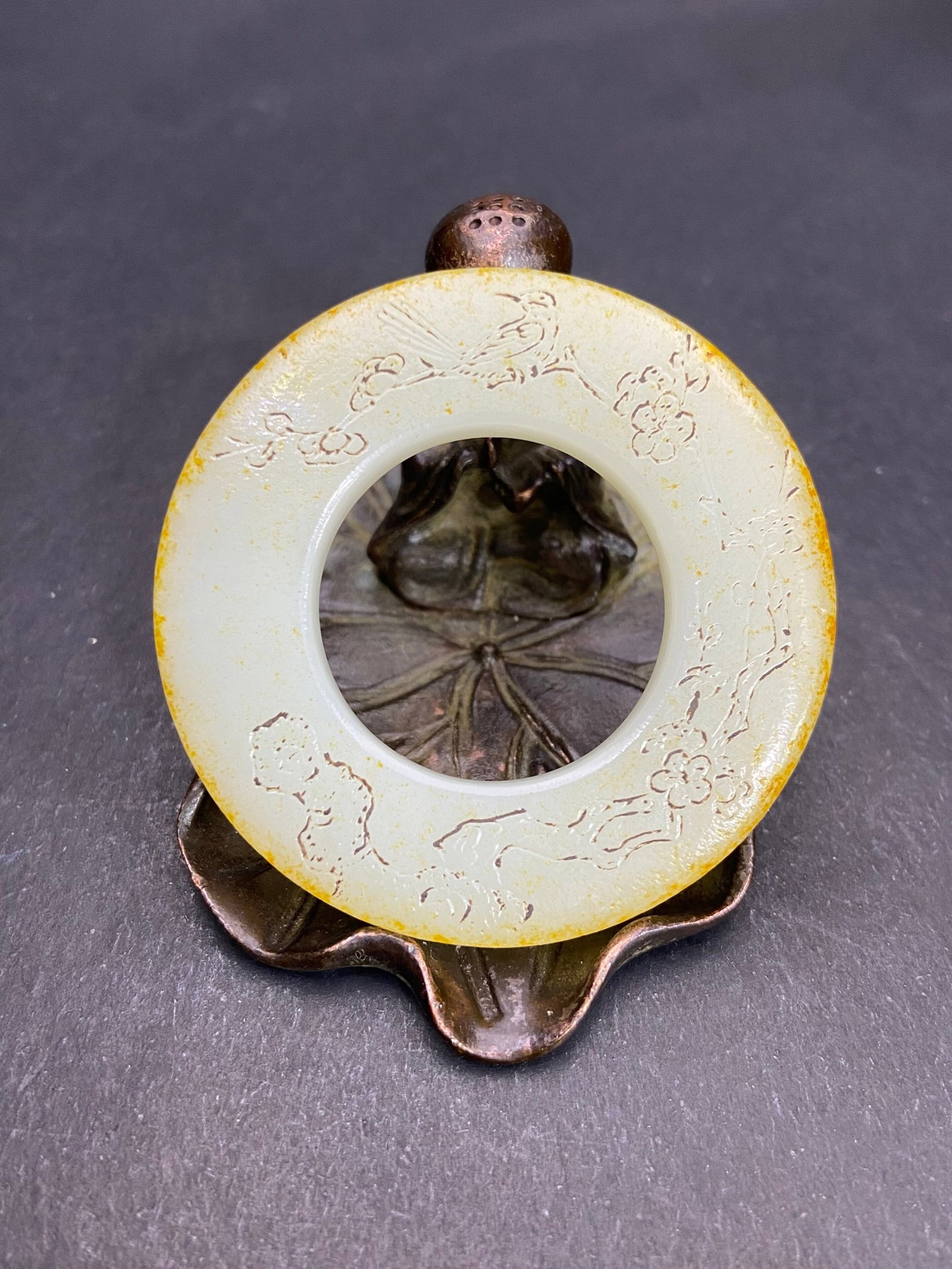 An Exquisite White Jade Flower and Bird Pattern Pendant,with poem: An Exquisite White Jade Flower and Bird Pattern Pendant,with poem,Qing Dynasty,China,Size:2.2inx0.2in,Weight:32g 白玉花鸟纹挂件,带诗文,È