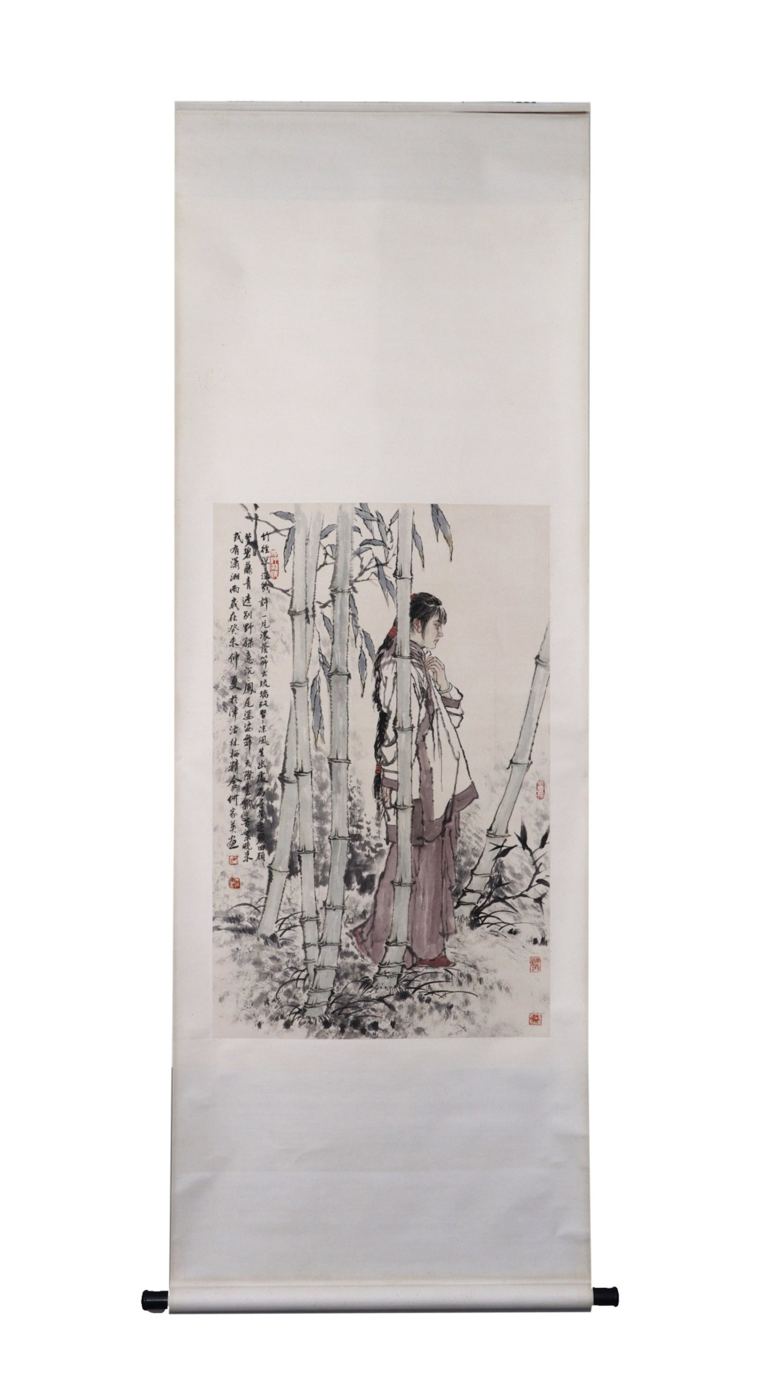 A Chinese Vertical Scroll Ink Painting of Figure on Paper: A Chinese Vertical Scroll Ink Painting of Figure on Paper,He Jiaying,Size:24inx38.6in 一幅中国水墨人物画立轴,何家英