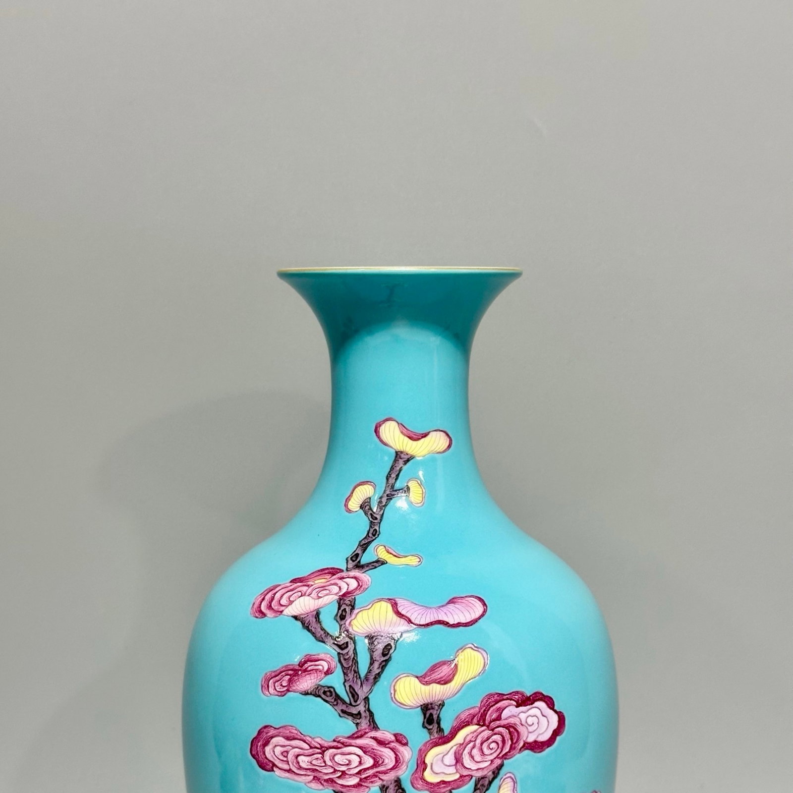 A Rare Turquoise Glazed Ganoderma lucidum Pattern Vase - 2