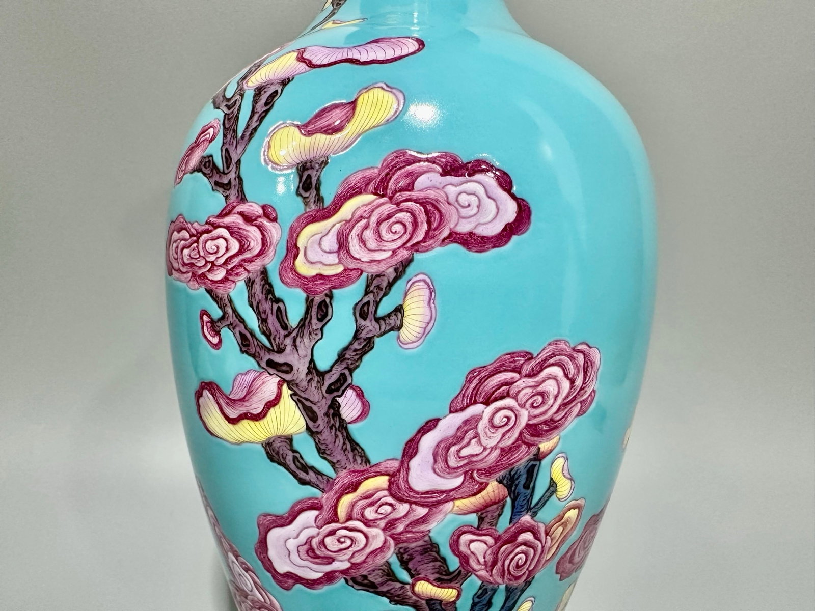 A Rare Turquoise Glazed Ganoderma lucidum Pattern Vase - 6