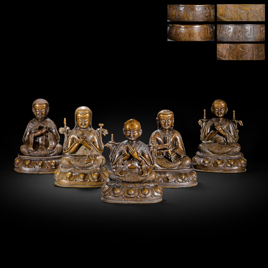 A Set of Solemn Alloy Copper Statue of Gurus: A Set of Solemn Alloy Copper Statue of Guru,Qing Dynasty,China,Size:7in 一套合金铜上师像,中国清代