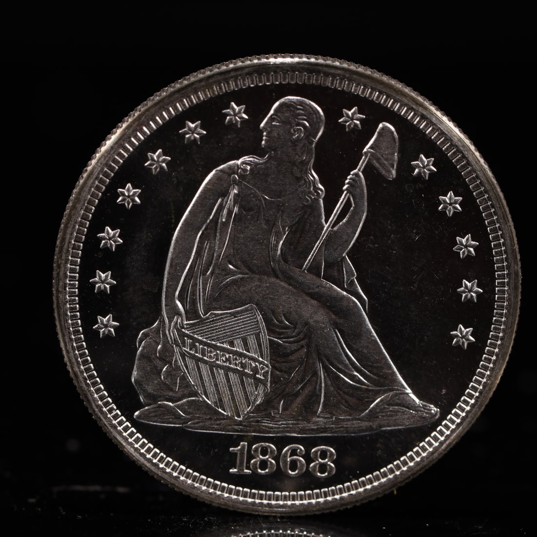 USA One Dollar 1868 Coin: American coin. IN GOD WE TRUST / LIBERTY / 1868 / UNITED STATES OF AMERICA / ONE DOL. Weight:26.9g.